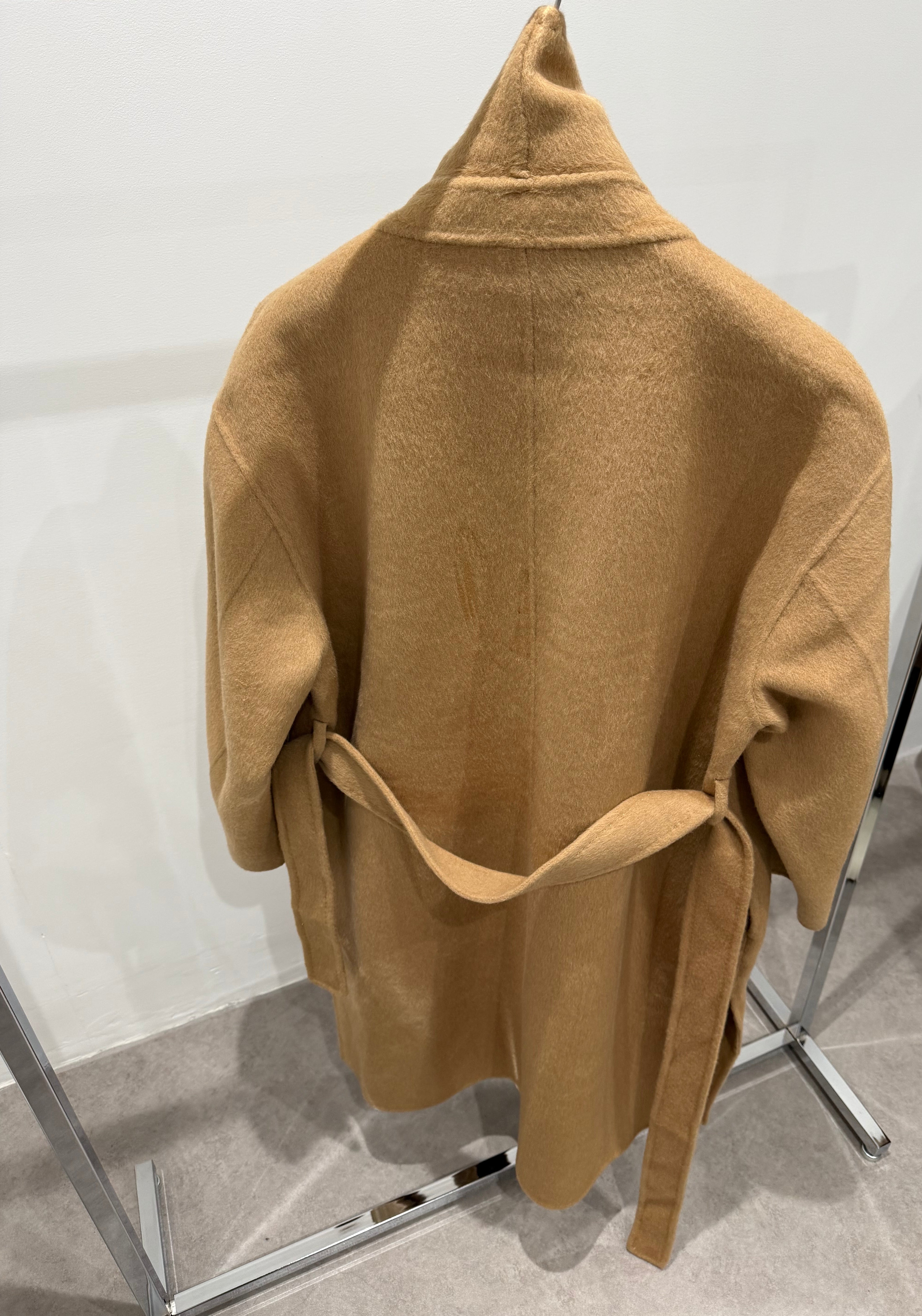 Wool Drape Neck Coat Camel