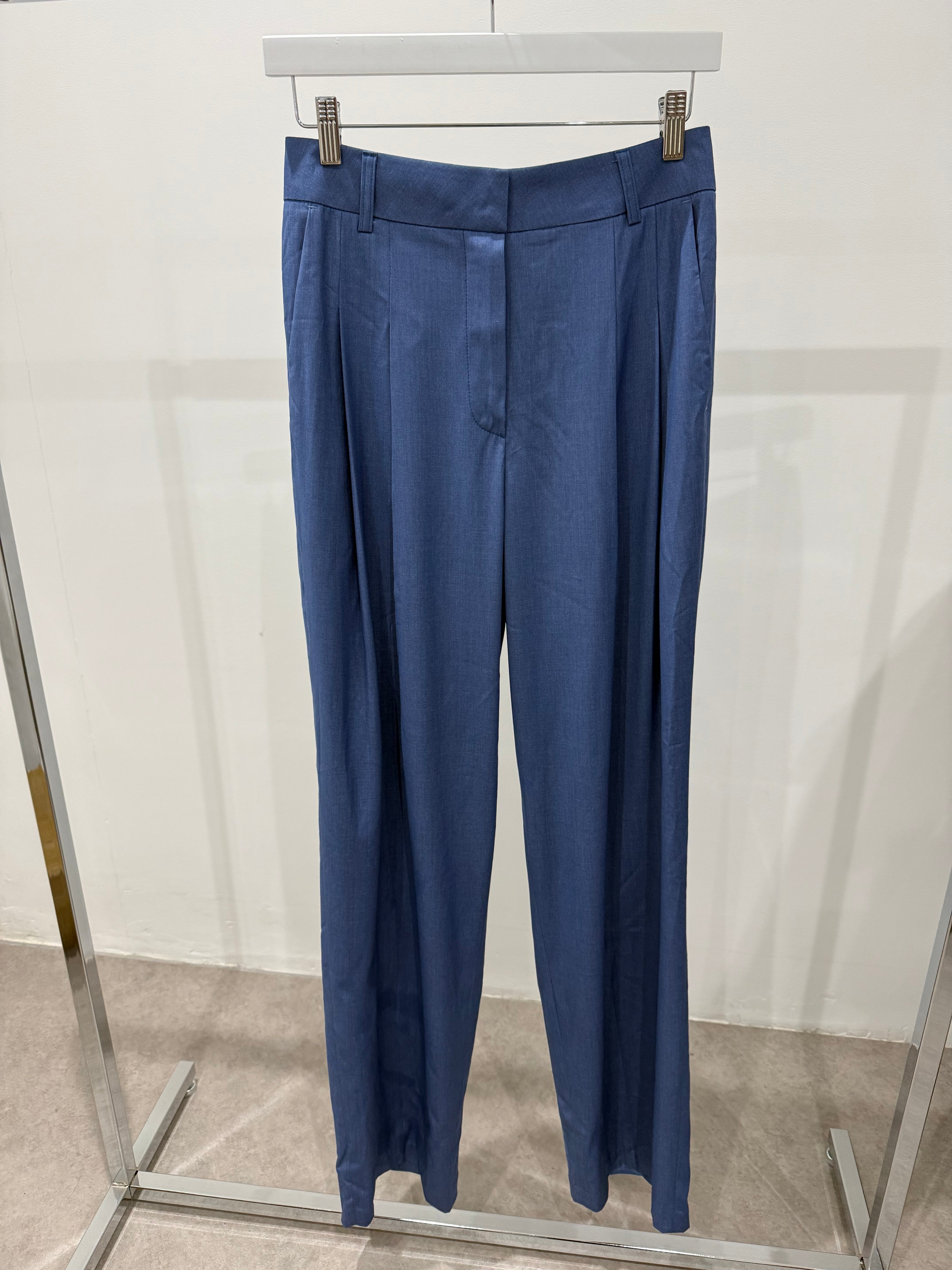 Tencel Blend Pintuck Trousers Denim Blue