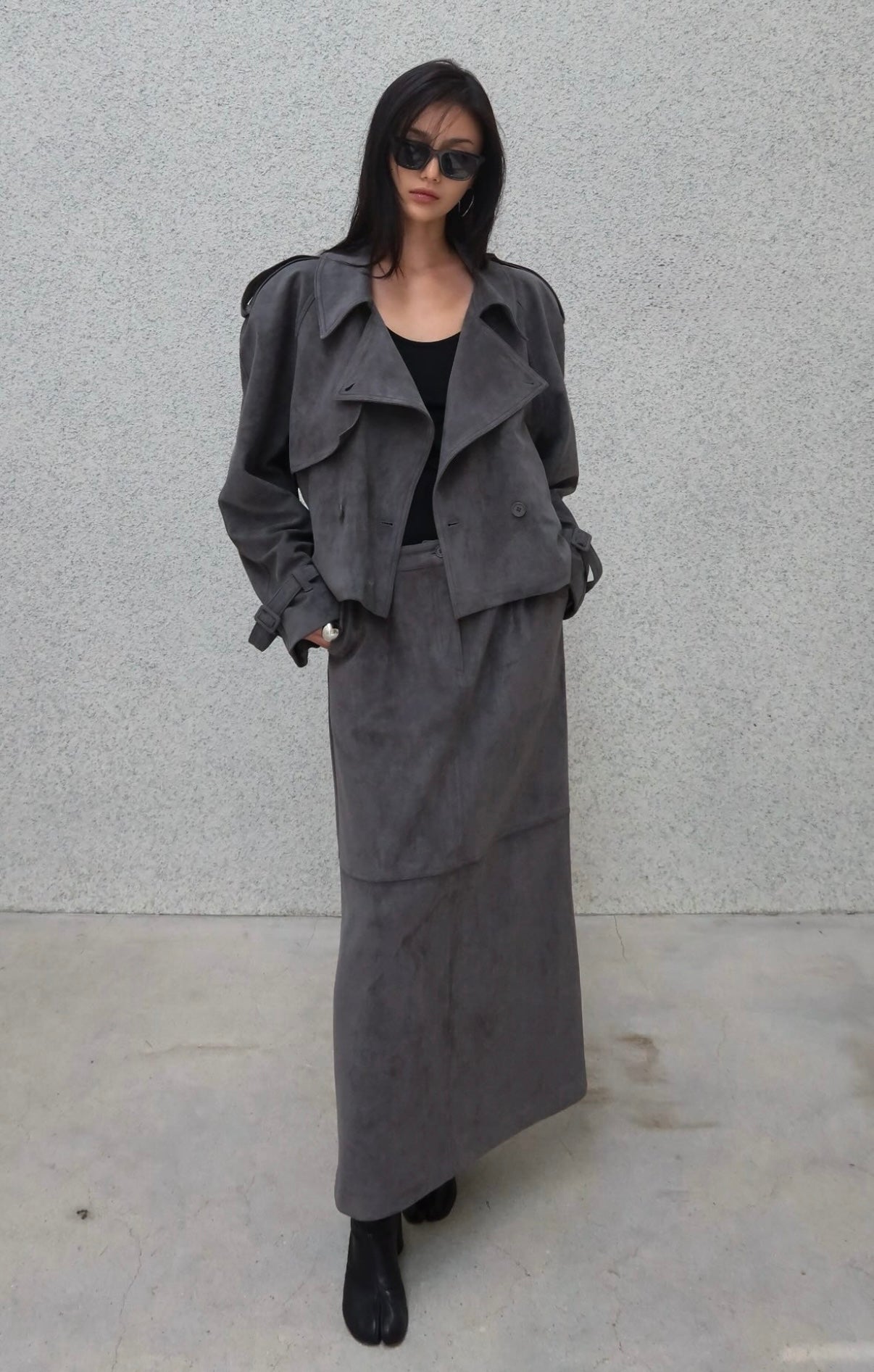 Rhys Faux Suede Pencil Skirt Steel