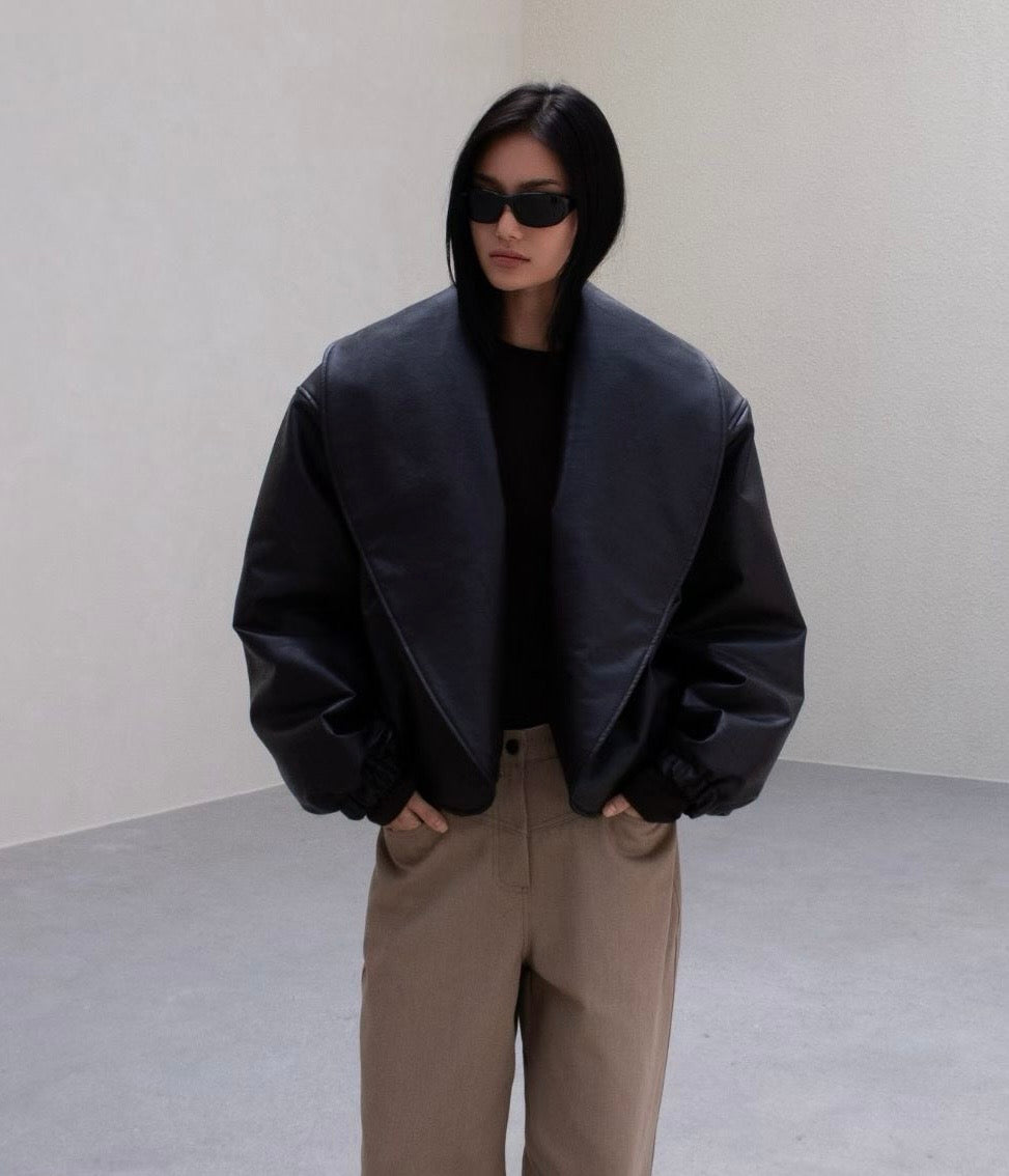 Hudson Faux Leather Bomber Jacket Black