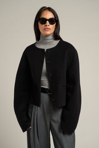 Esme Wool Collarless Cropped Jacket Black