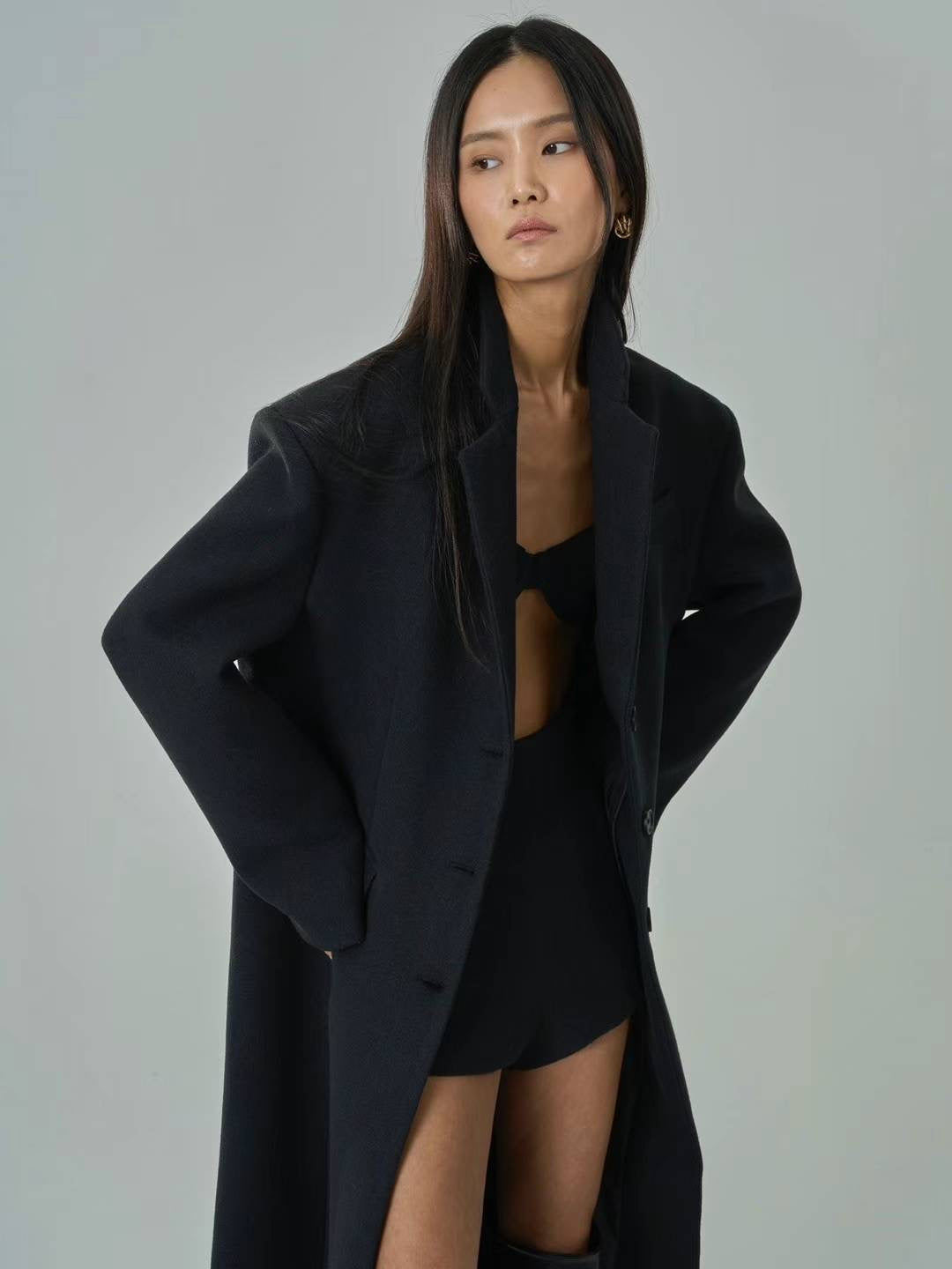 Robyn Wool Blend Overcoat Black