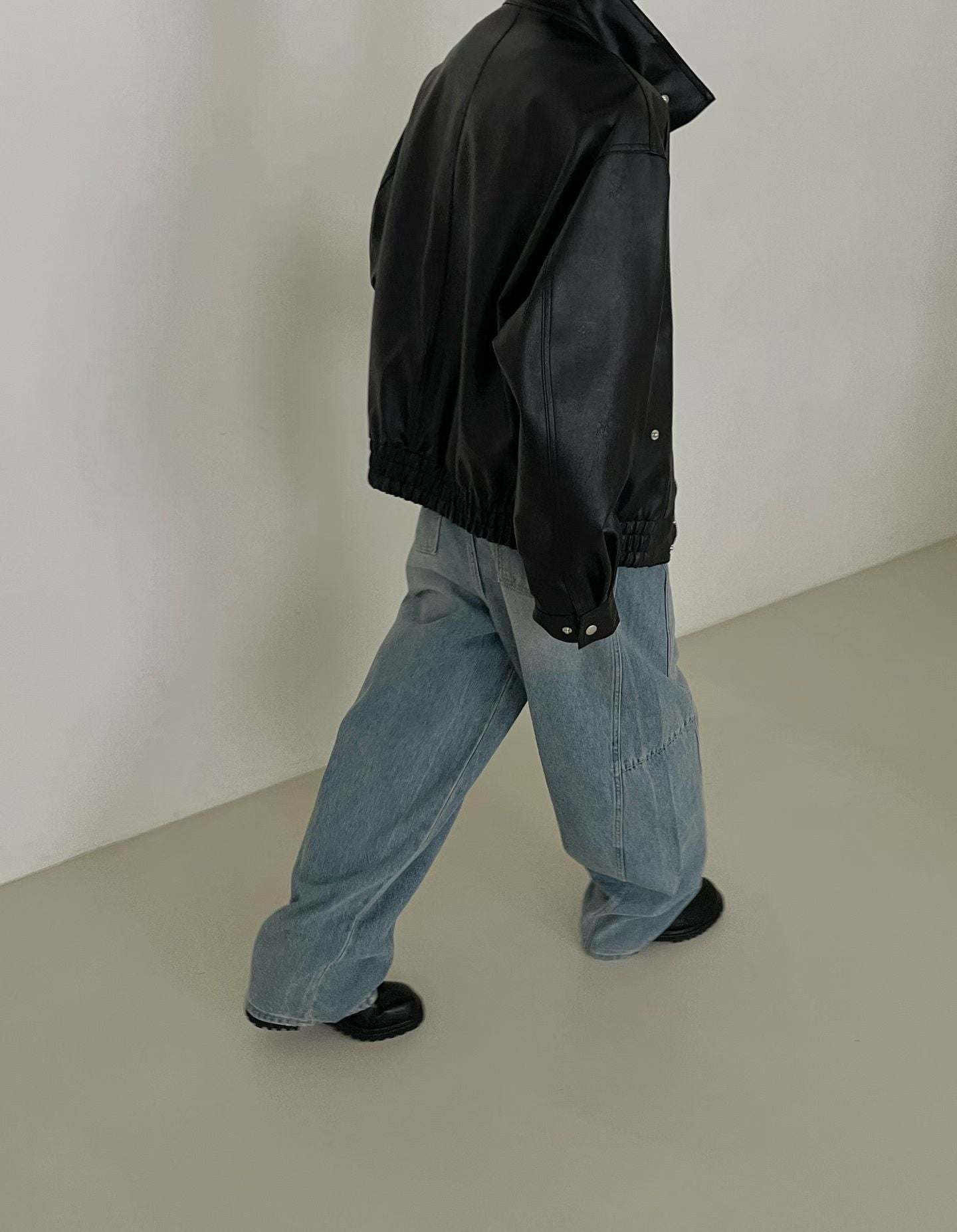 Deia Faux Leather Bomber Jacket Onyx