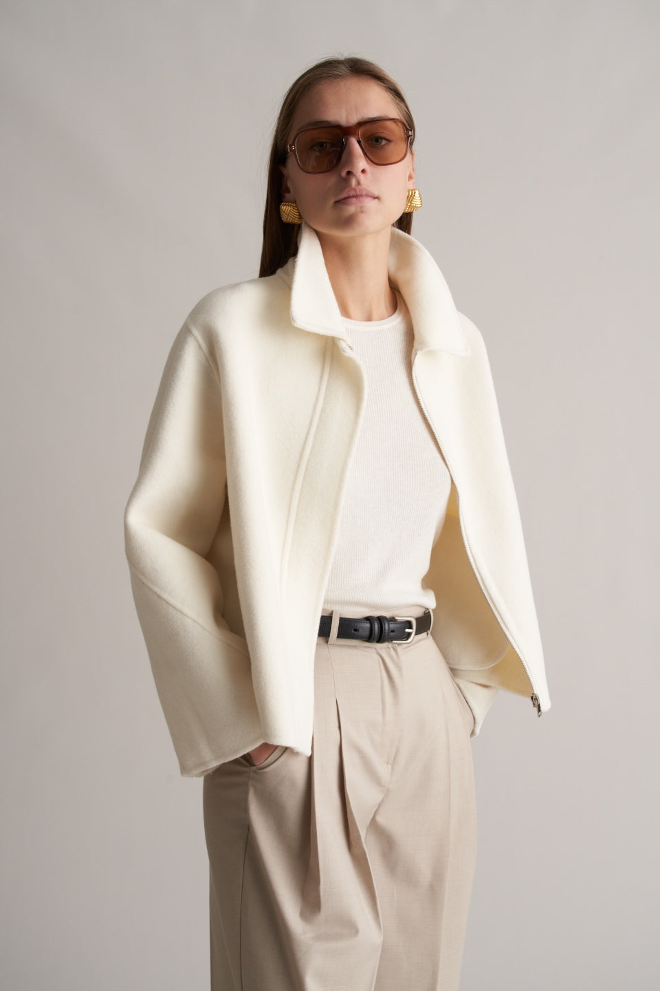 Cari Wool Collared Bomber Ivory