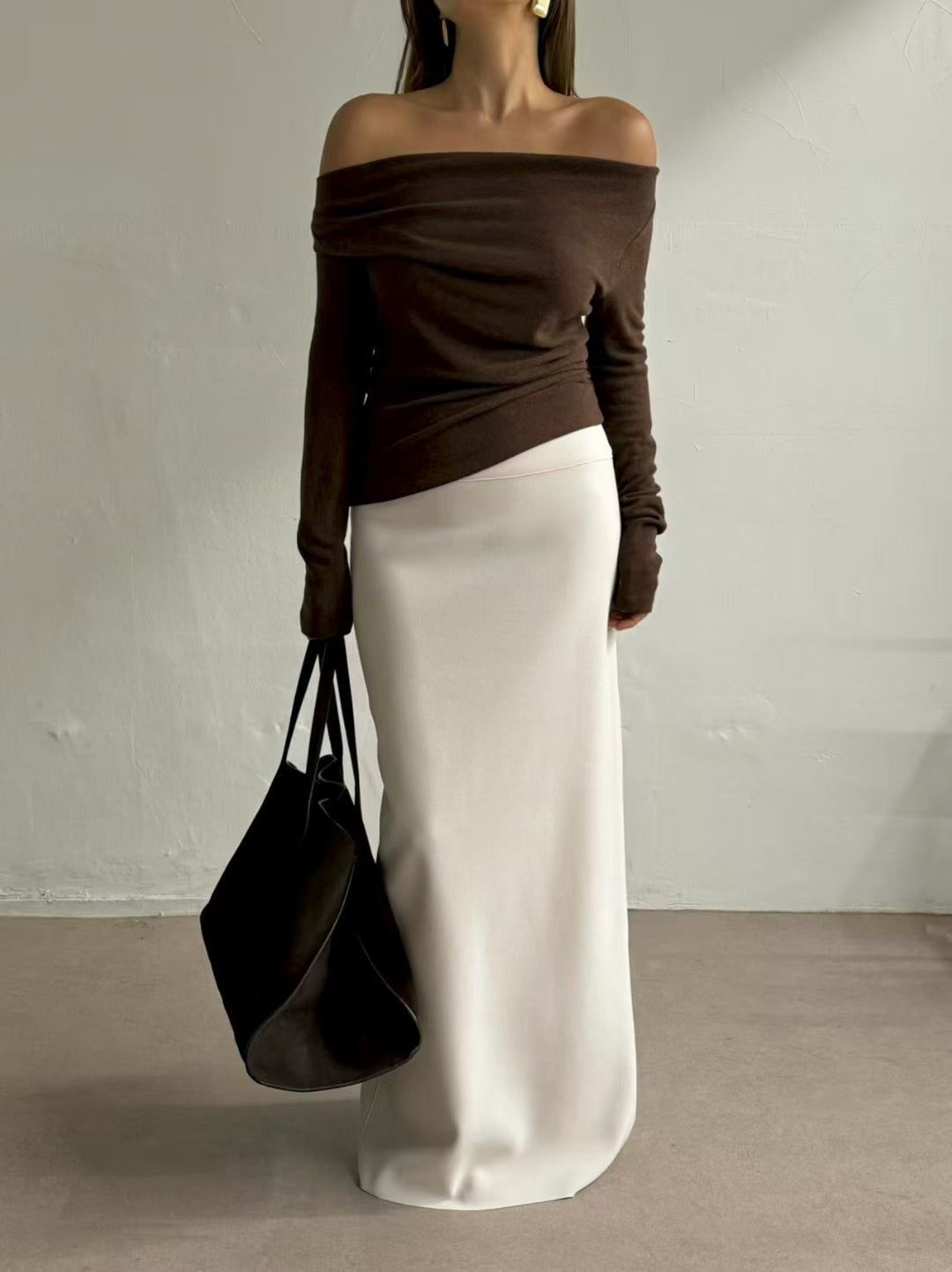 Zax Crepe Longline Skirt Ivory