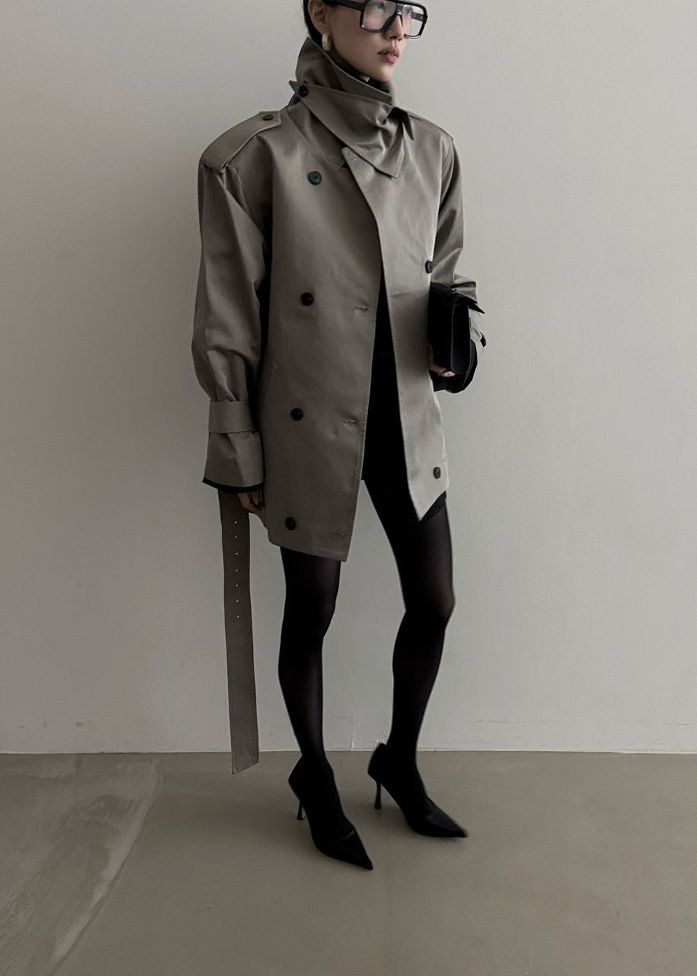 Drop Belt Short Trench Coat Stone