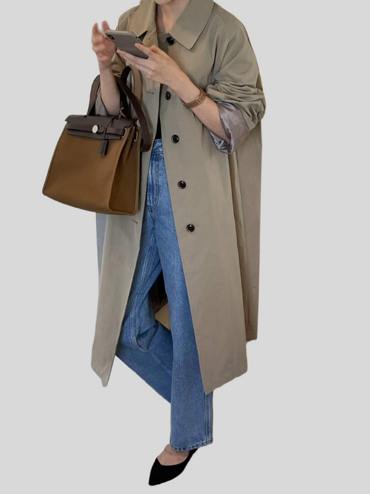 Henley Single Breasted Mac Coat Khaki