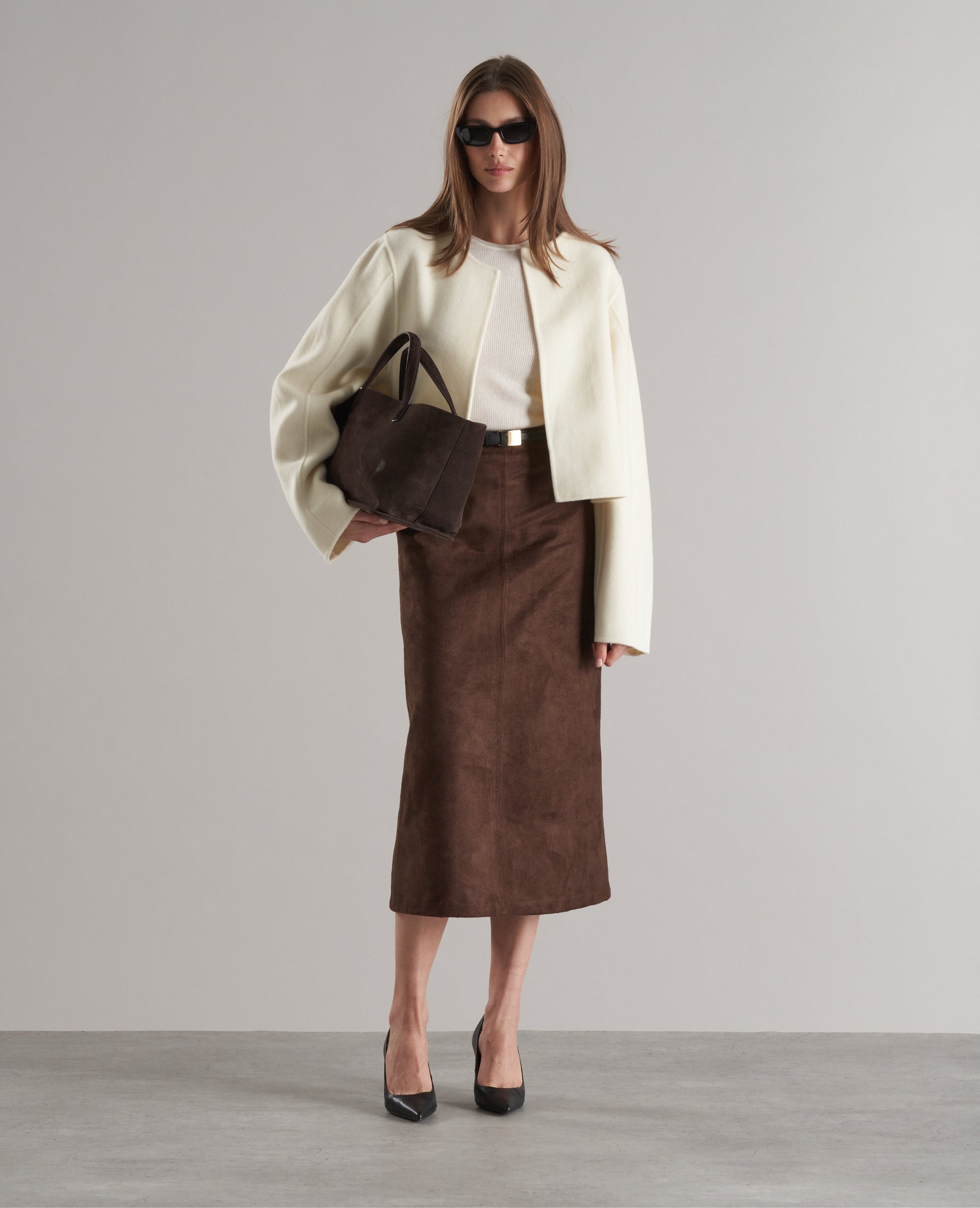 Indra Faux Suede Skirt Chocolate