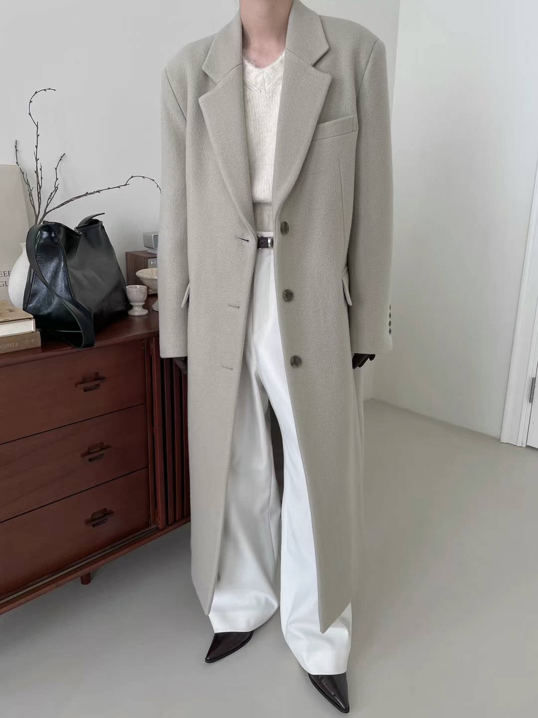 Darin Single Breasted Brushed Wool Coat Mist