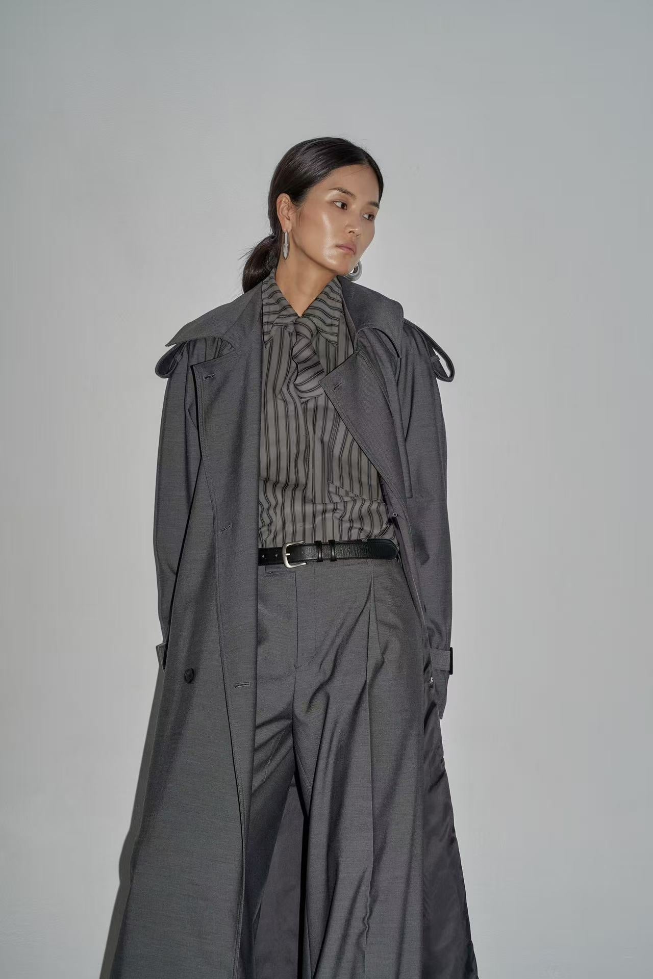 Aby Longline Stripe Tie Shirt Charcoal