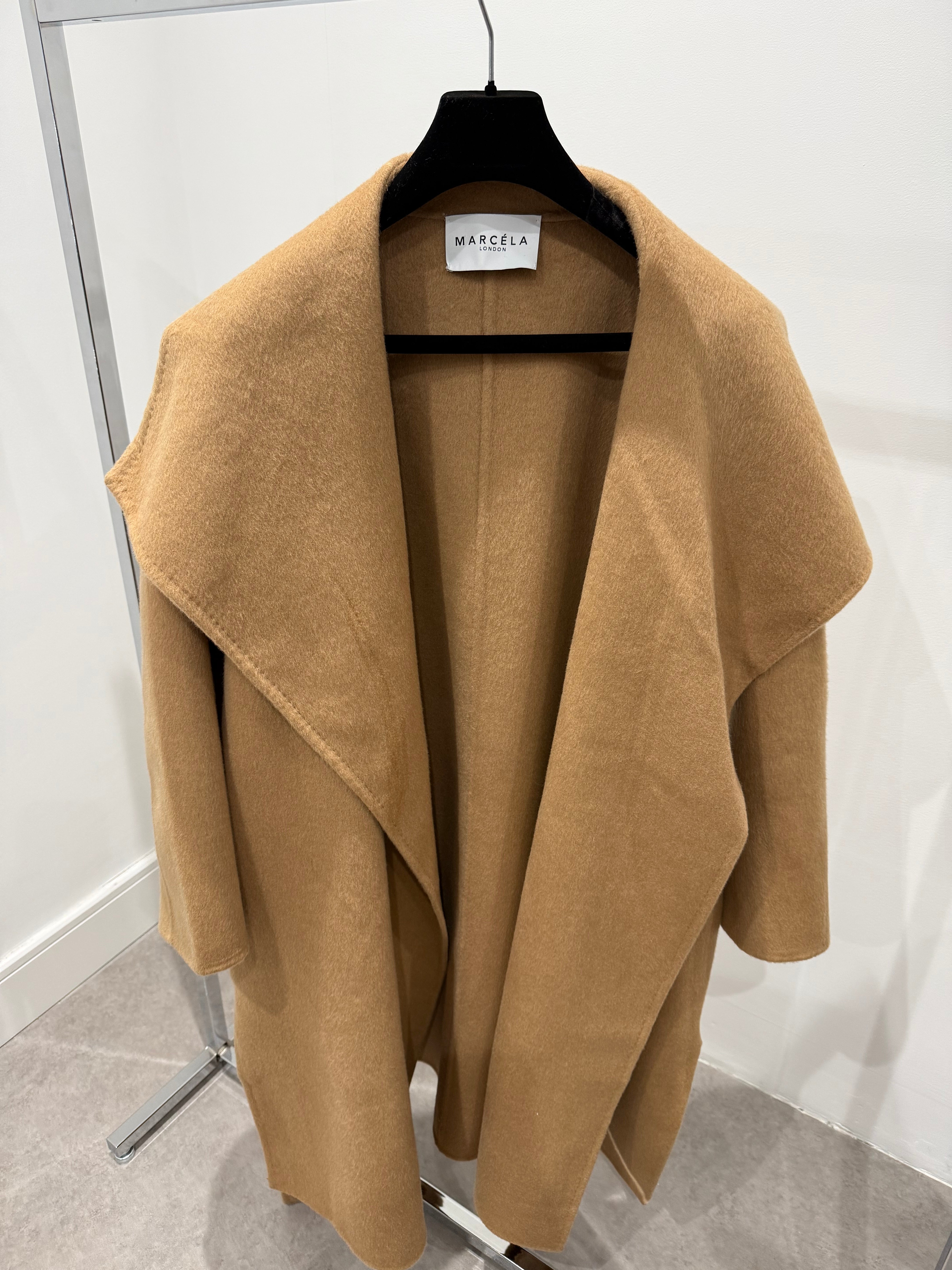 Wool Drape Neck Coat Camel