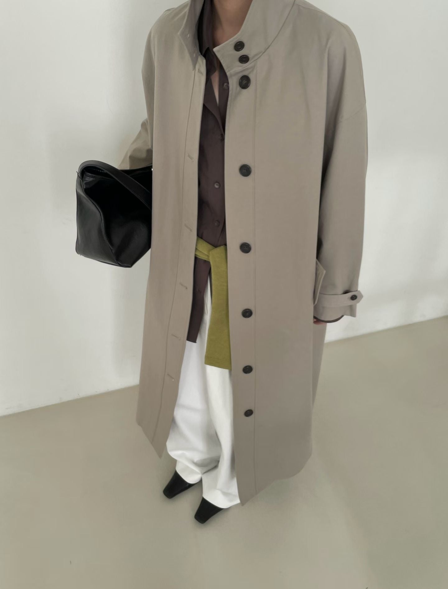 Delphine Funnel Neck Trench Coat Khaki