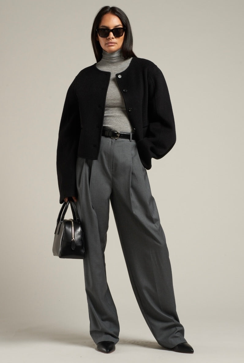 Esme Wool Collarless Cropped Jacket Black