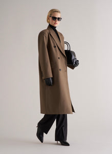 Long Wool Blend Overcoat Brown