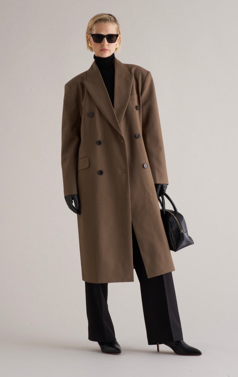 Long Wool Blend Overcoat Brown