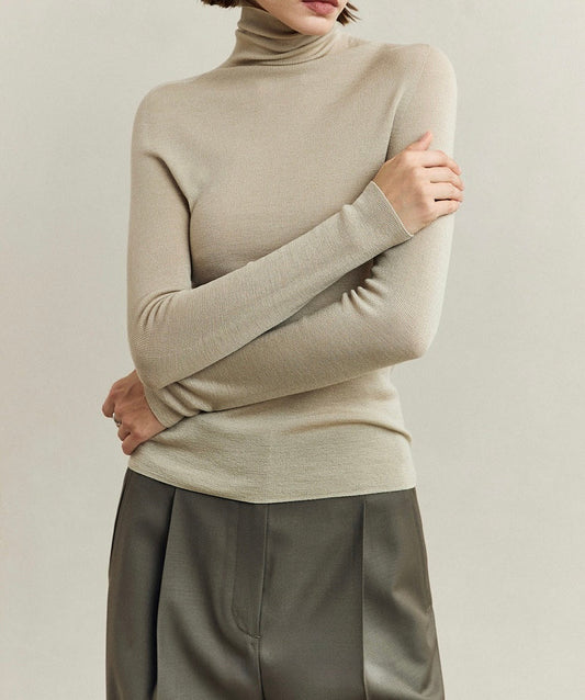 Mol Ultra Thin Merino Turtleneck Beige