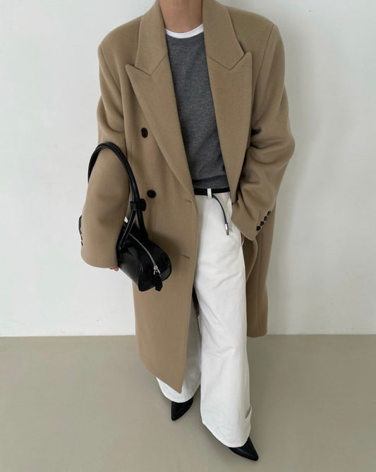 Banie Wool Boyfriend Coat Dune