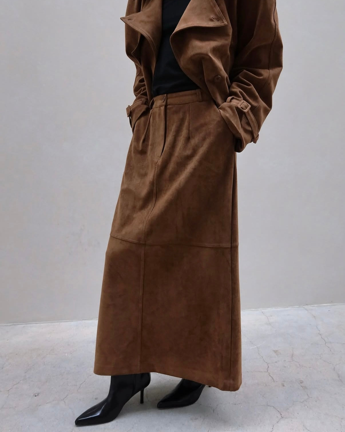 Rhys Faux Suede Pencil Skirt Cognac