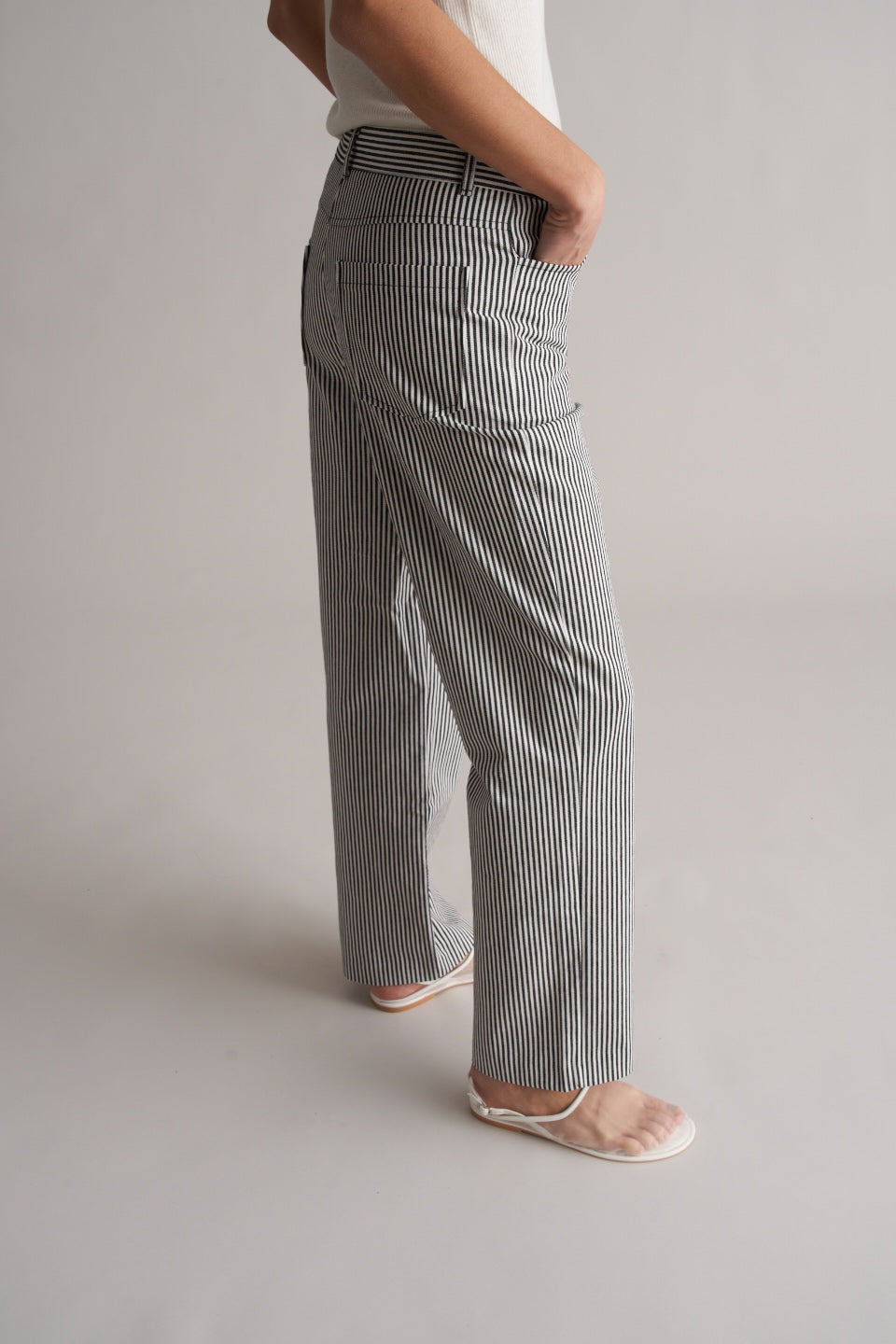 Bianco Cotton Striped Trousers Black/White