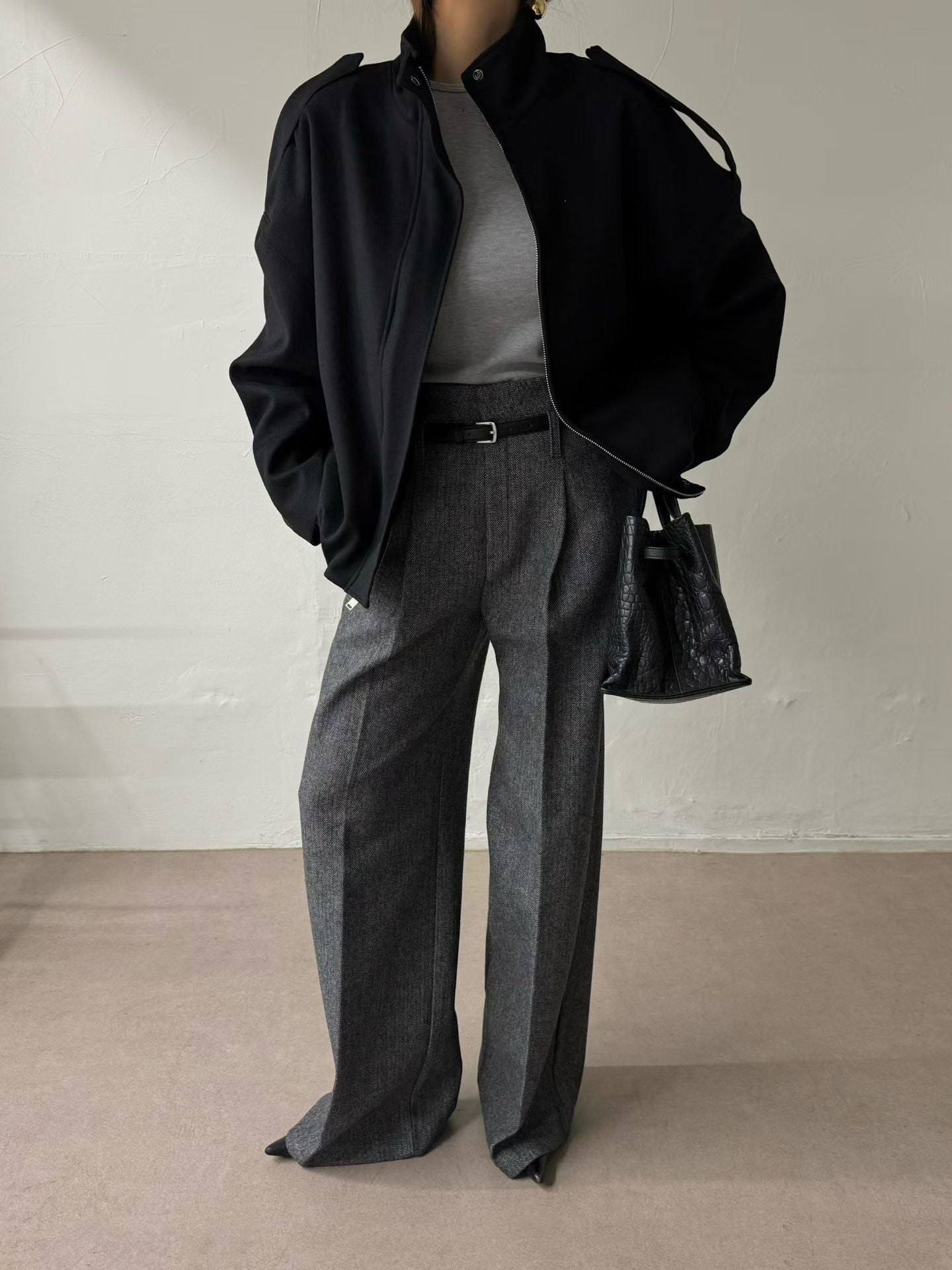 Karva Herringbone Trousers Charcoal