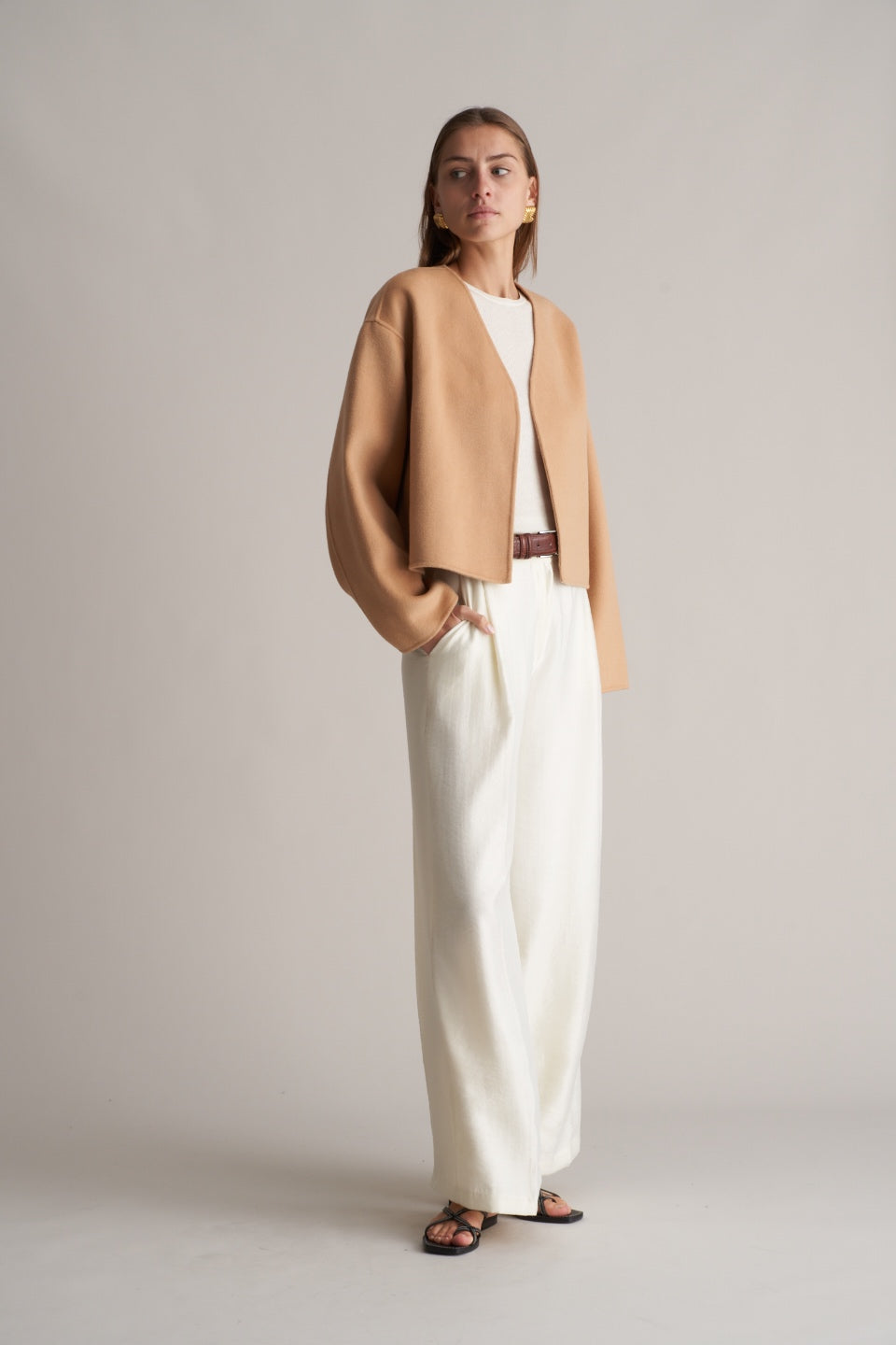 Lana Cropped Wool Jacket Camel