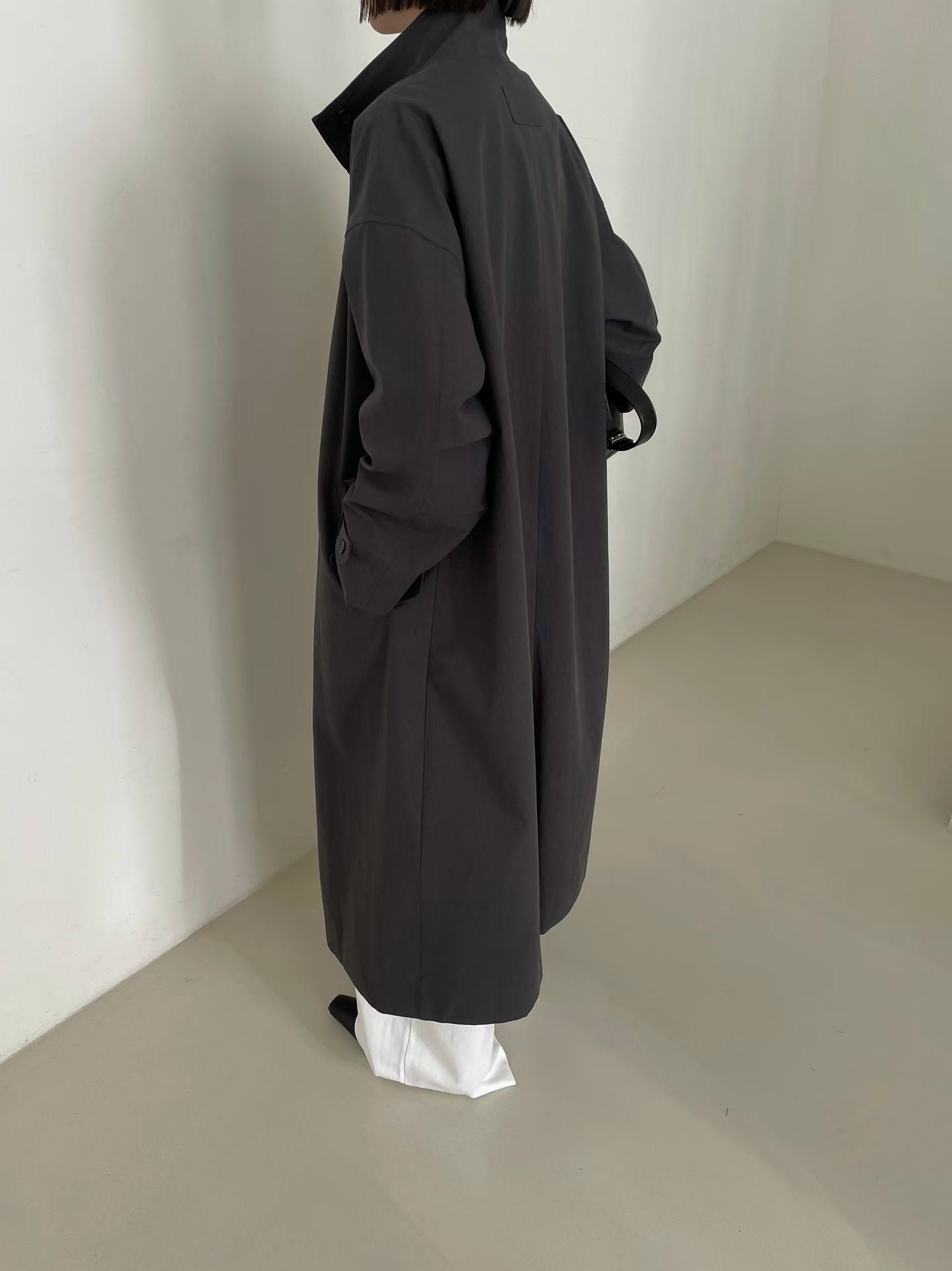 Delphine Funnel Trench Coat Charcoal
