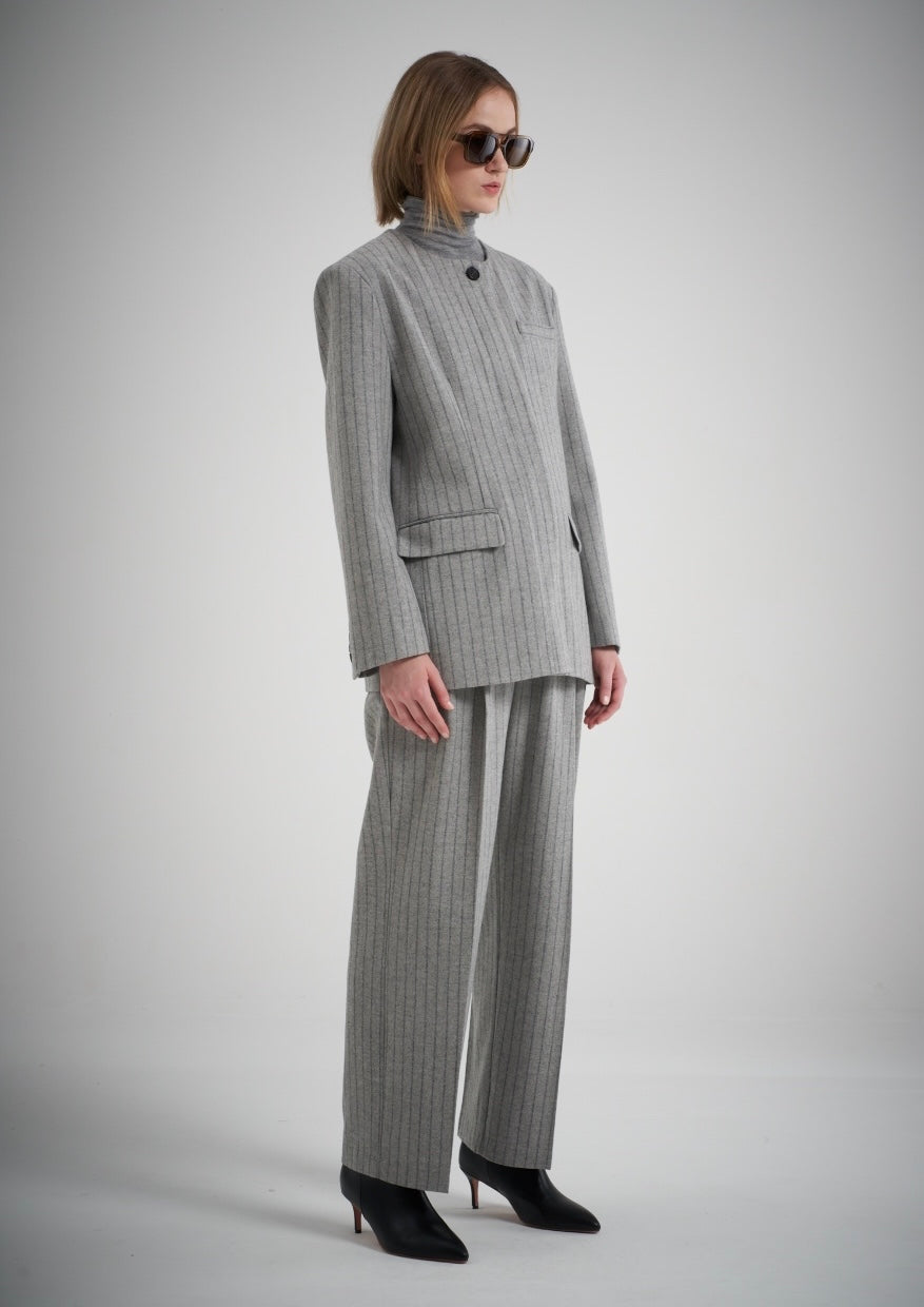 Gal Wool Pintuck Trouser Grey Pinstripe