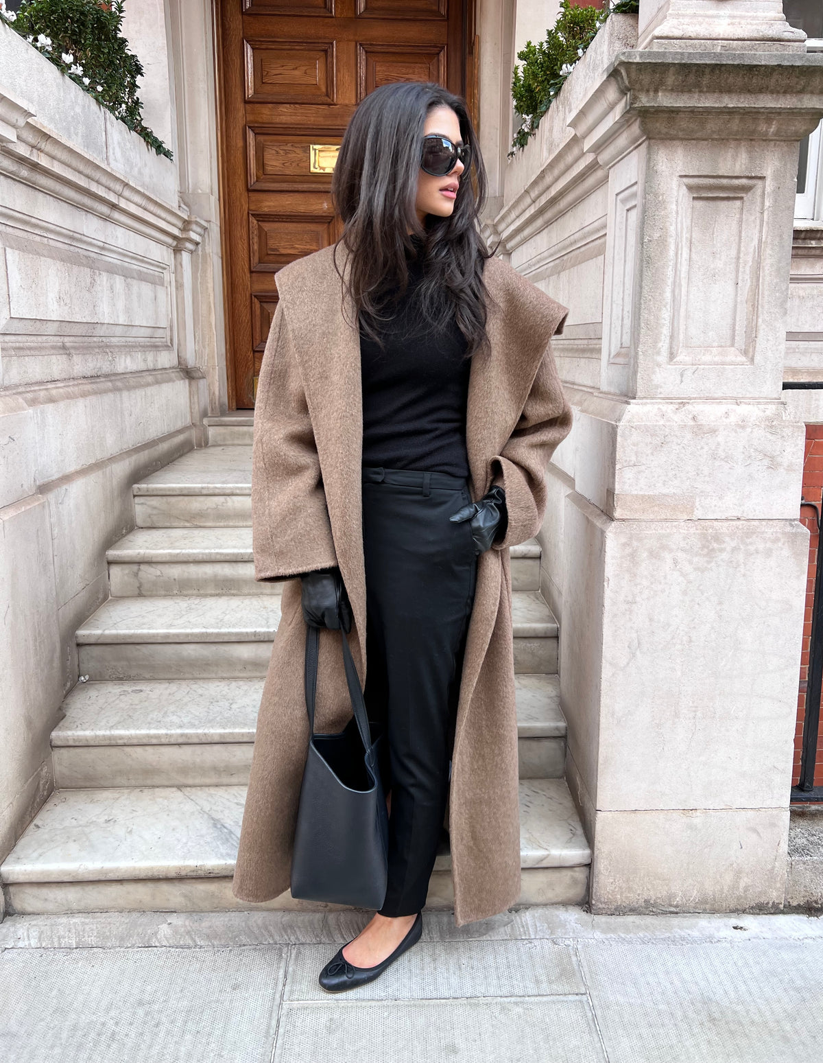 Amel Brushed Wool Hood Coat Mink Brown