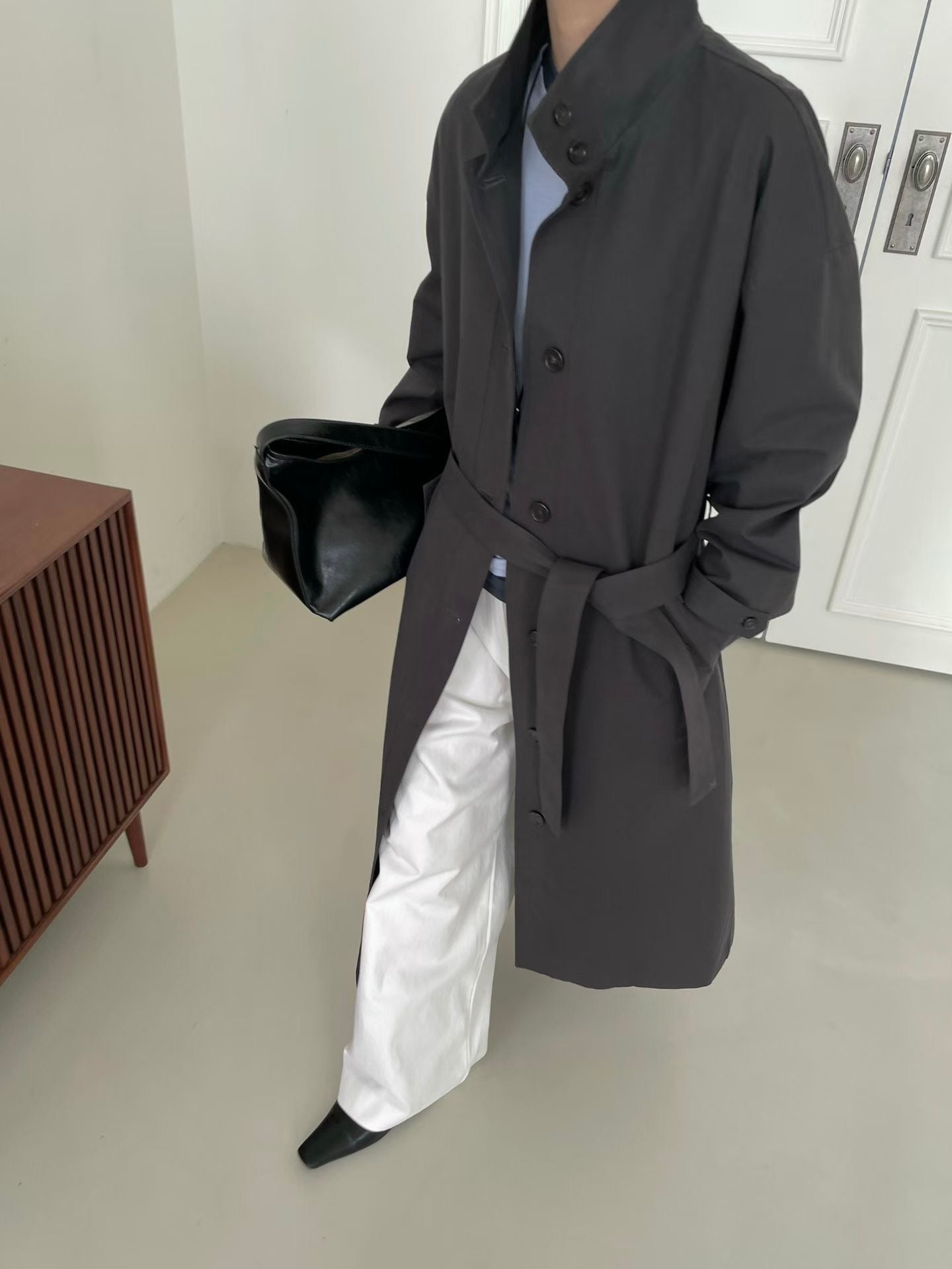 Delphine Funnel Trench Coat Charcoal