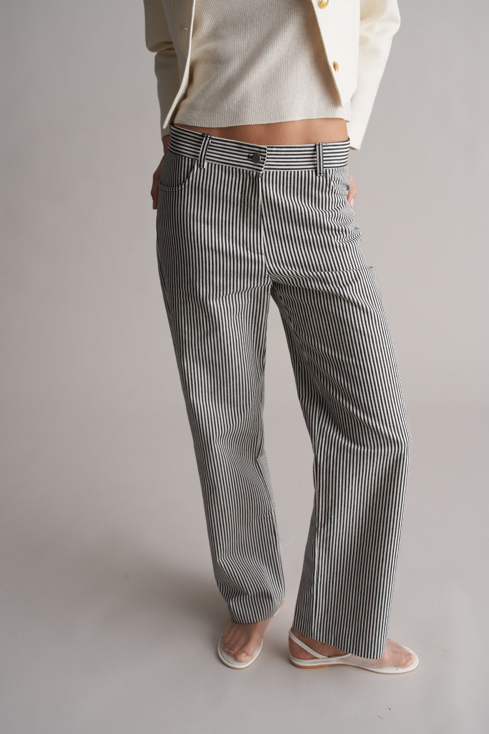 Bianco Cotton Striped Trousers Black/White