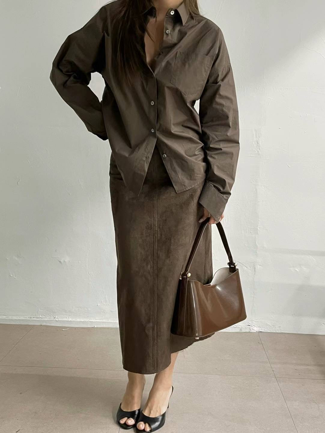 Amin Cotton Poplin Shirt Chocolate