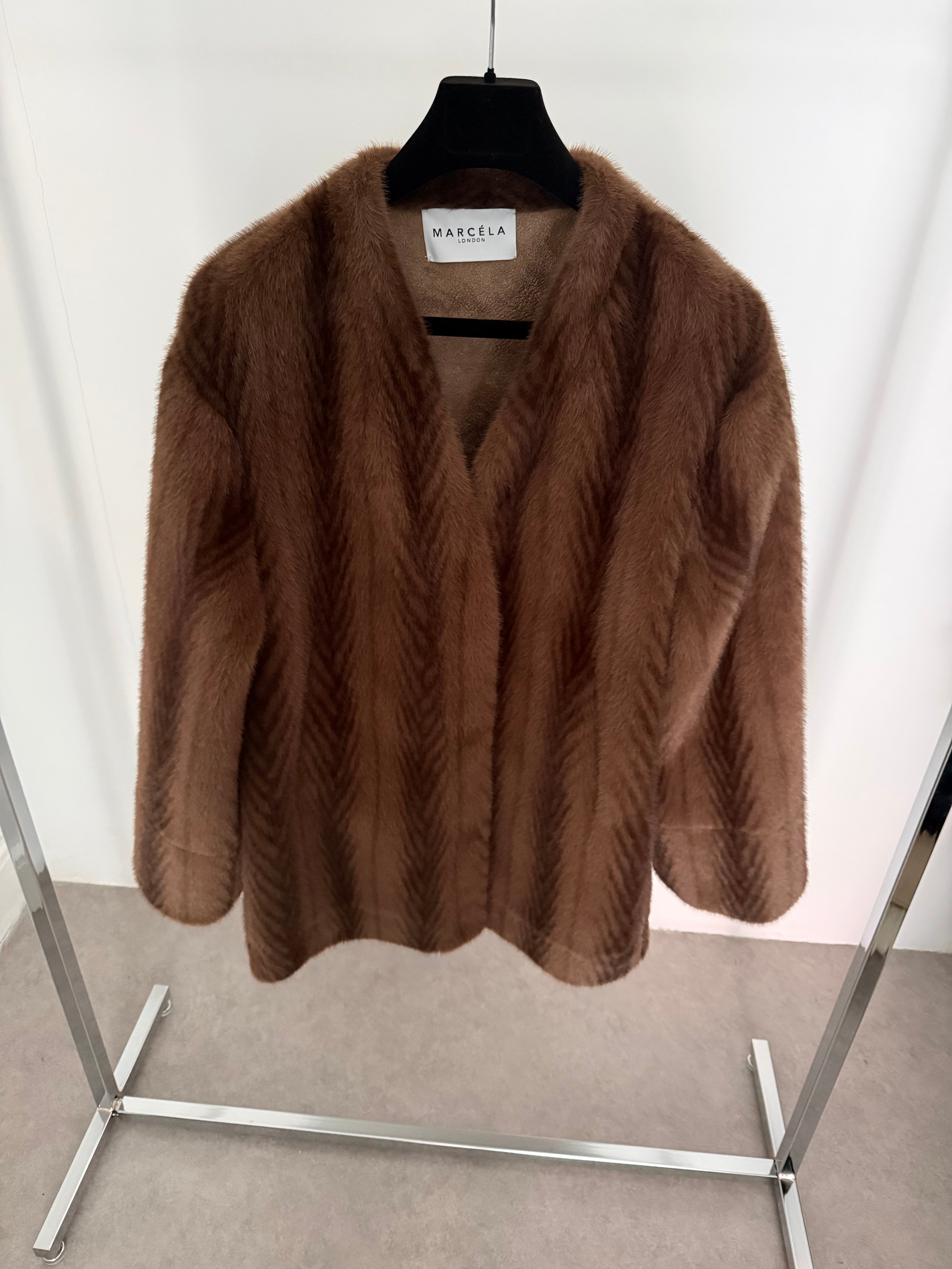 Chevron Faux Fur Coat Mink