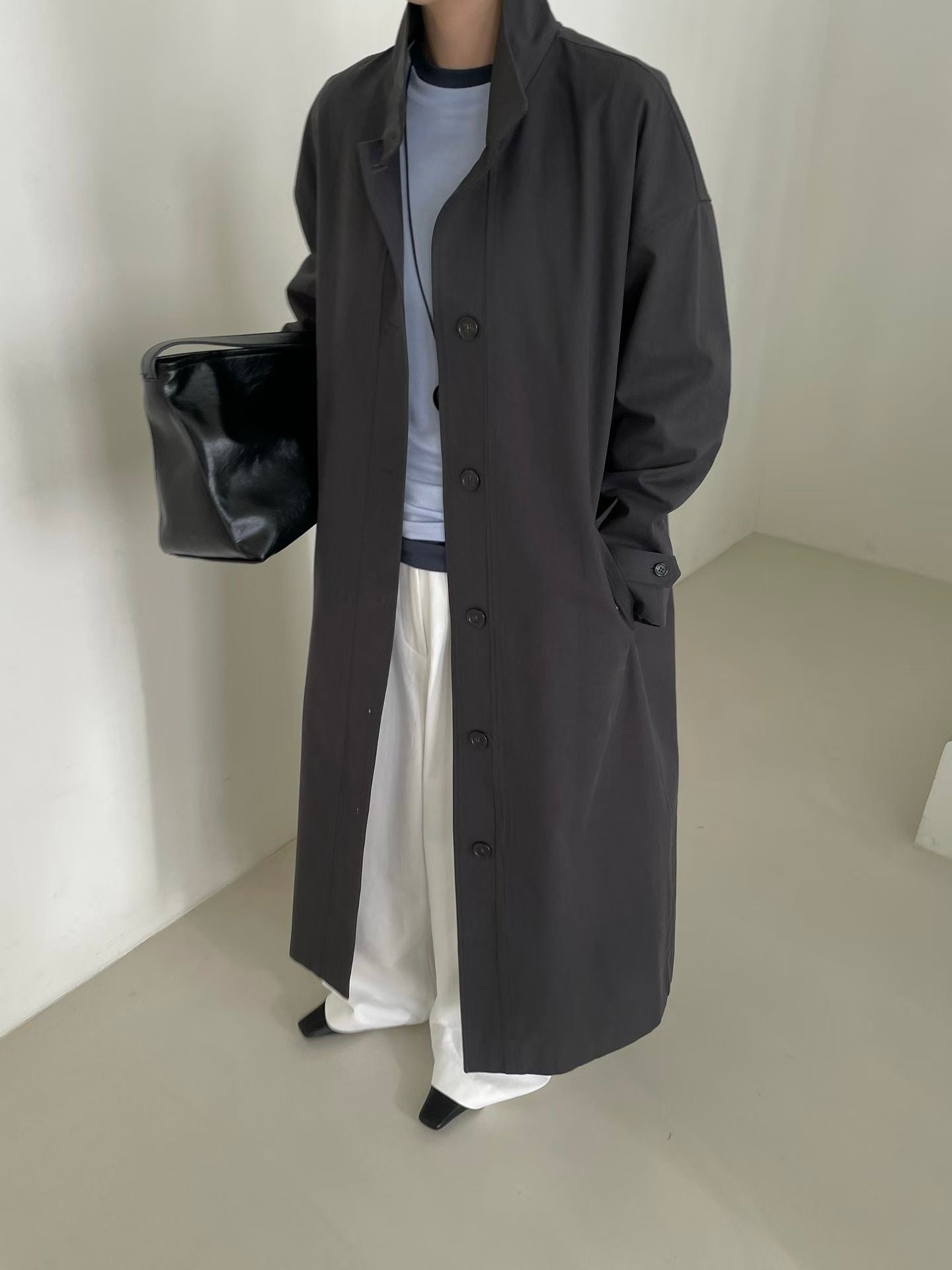 Delphine Funnel Trench Coat Charcoal
