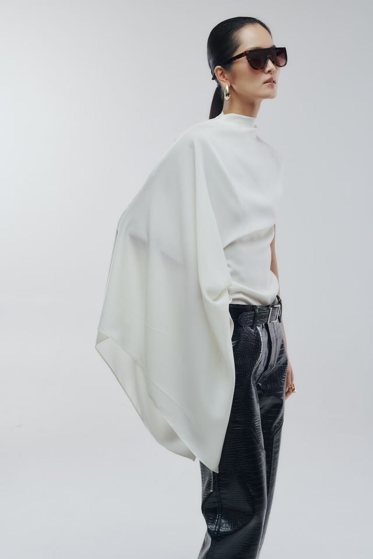 Ziva Asymmetrical Drape Top Ivory