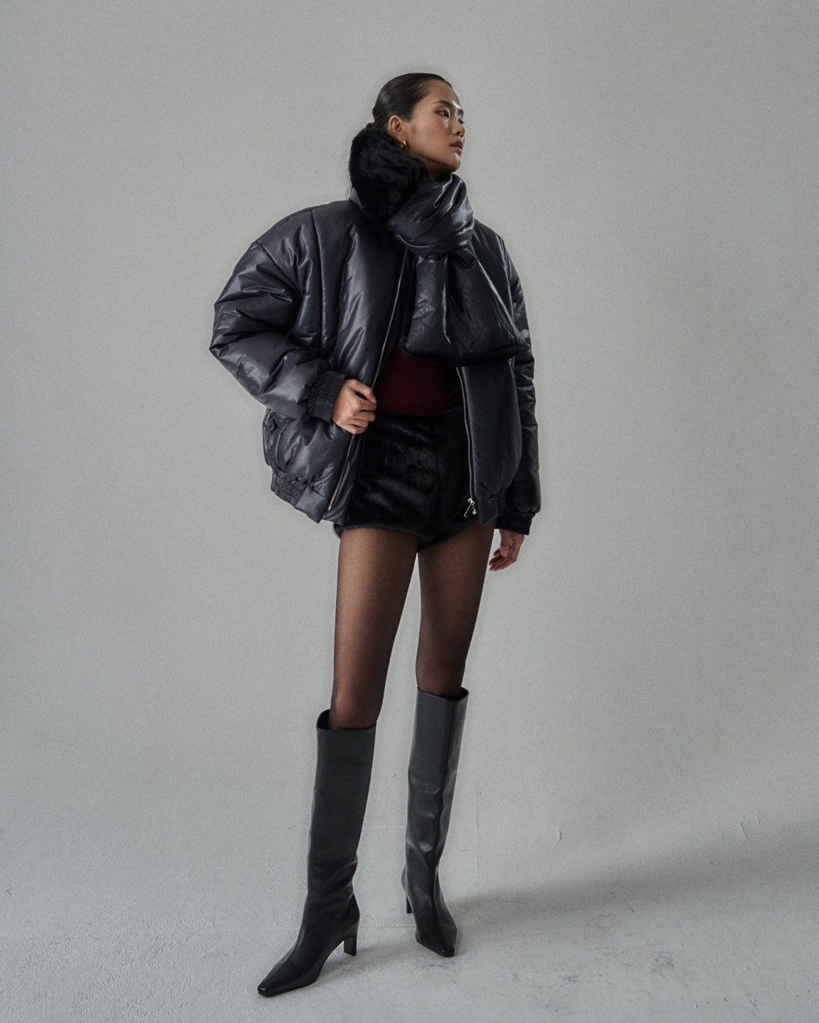 Zante Fur Lined Puffer with Muffler Onyx