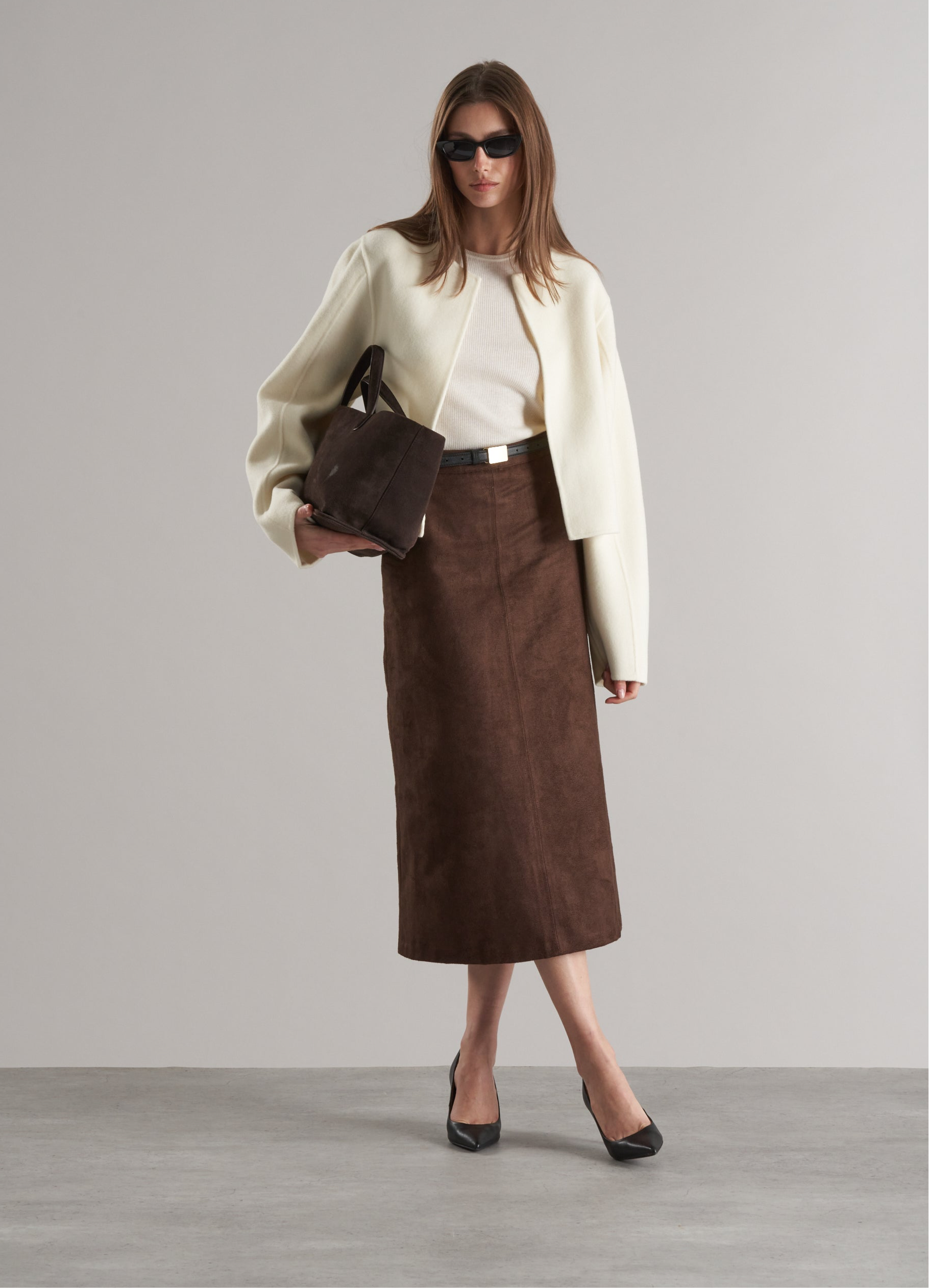 Indra Faux Suede Skirt Chocolate