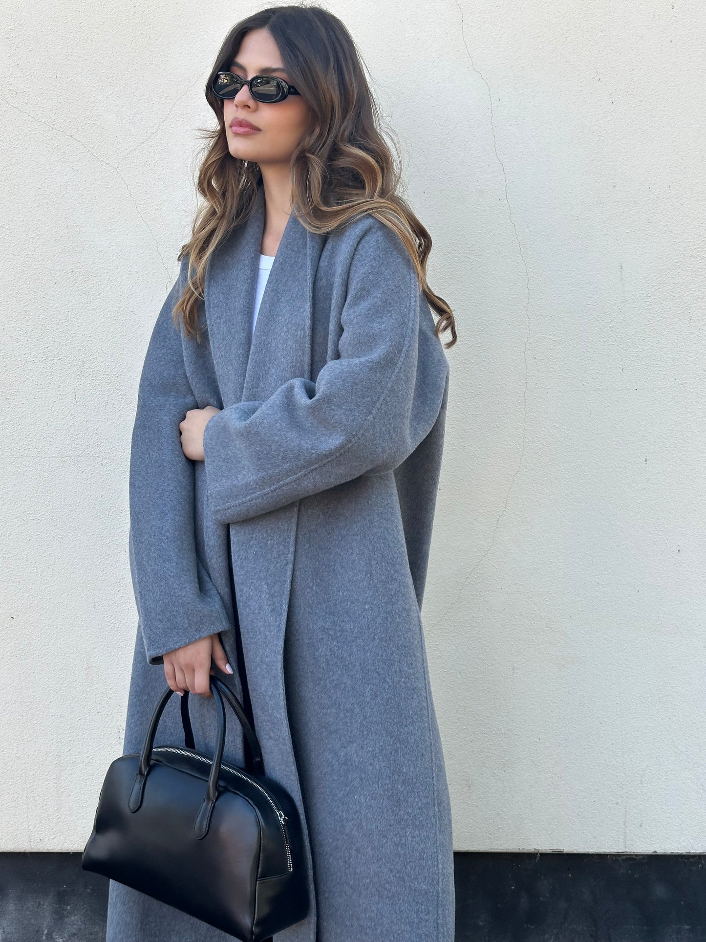 Enza Cashmere Blend Robe Coat Ash