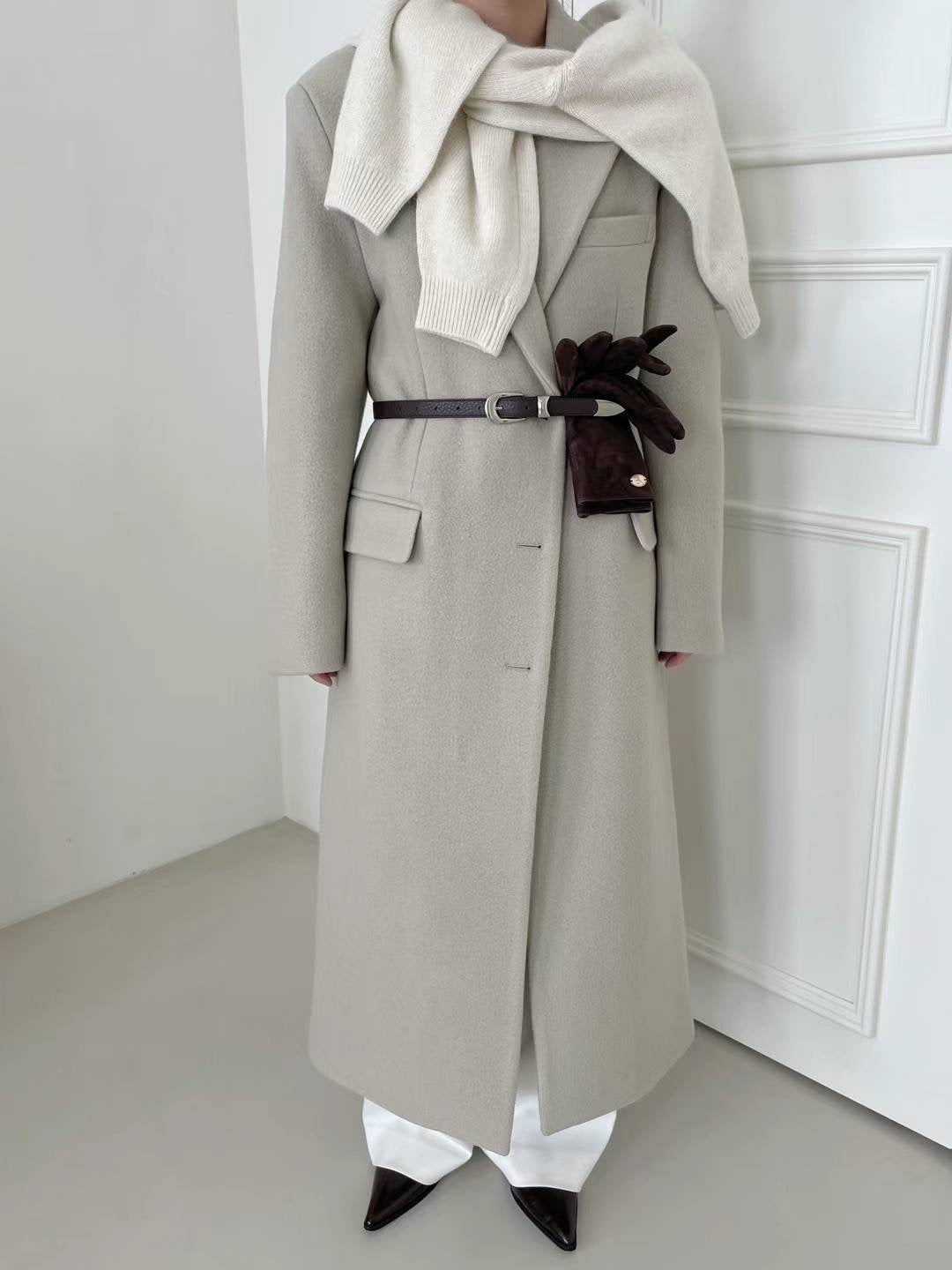 Darin Single Breasted Brushed Wool Coat Mist