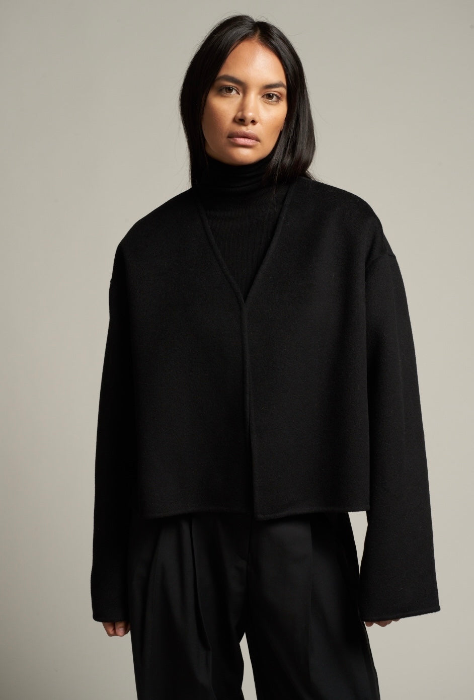 Lana Cropped Wool Jacket Black