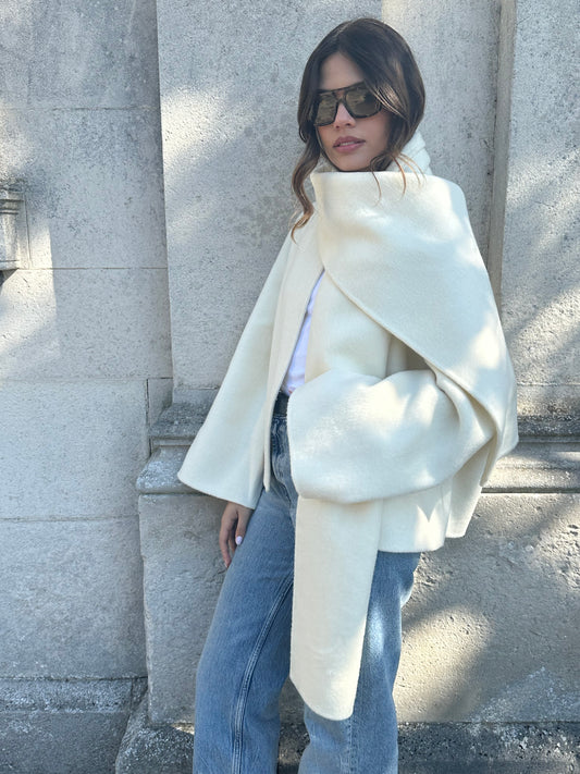 Tala Wool Jacket with Scarf Ivory