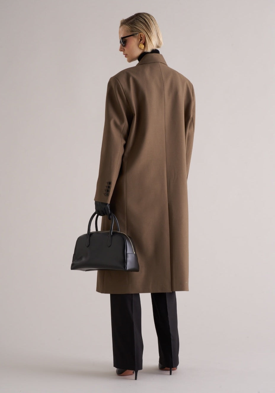 Long Wool Blend Overcoat Brown