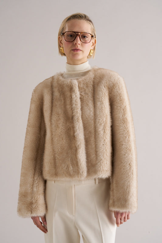 Misa Faux Fur Jacket Smoked Crema