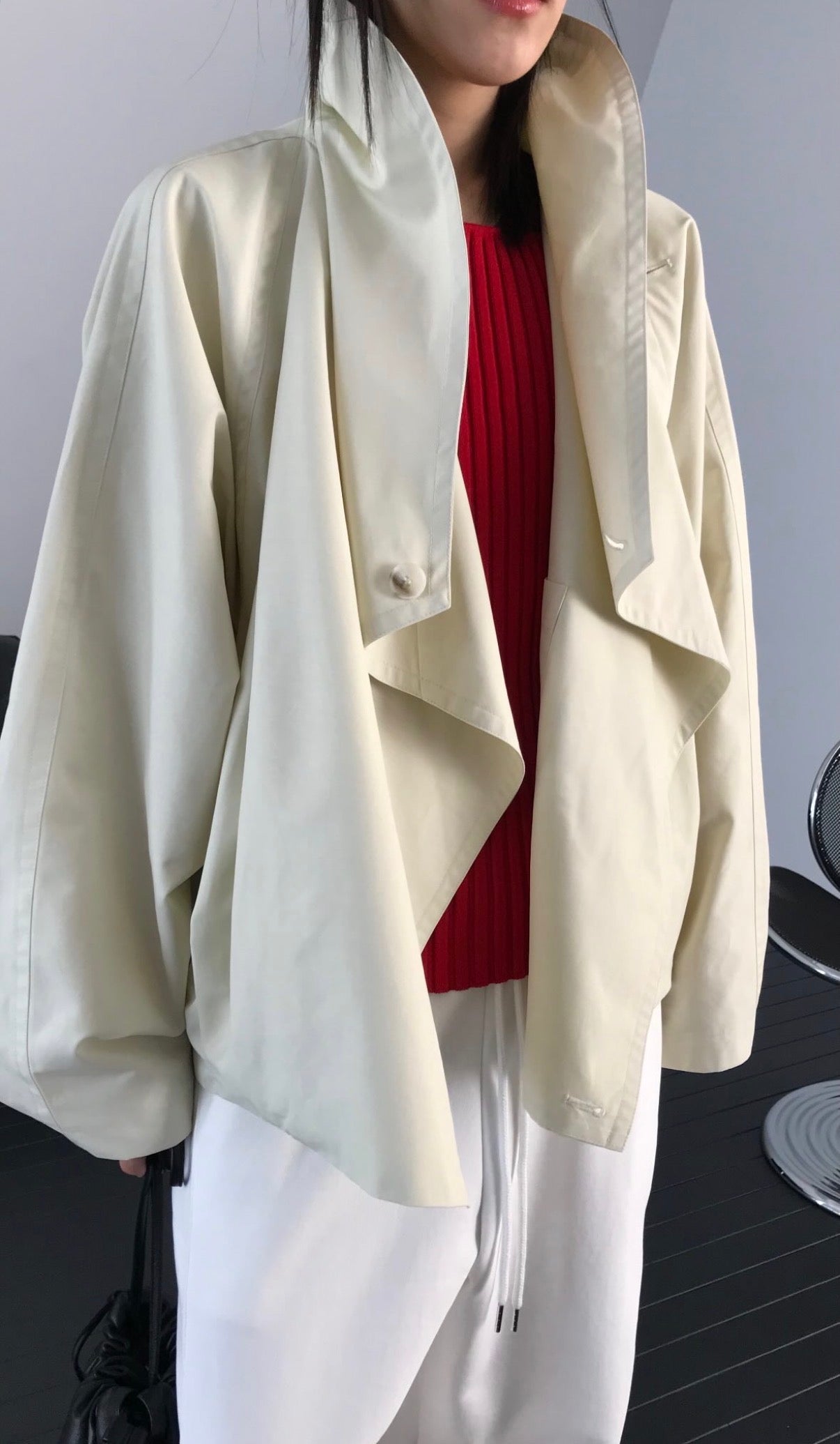 Sid Drape Neck Jacket Cotton  Parchment