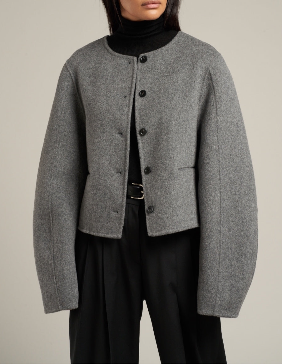 Esme Wool Collarless Cropped Jacket Grey Melange