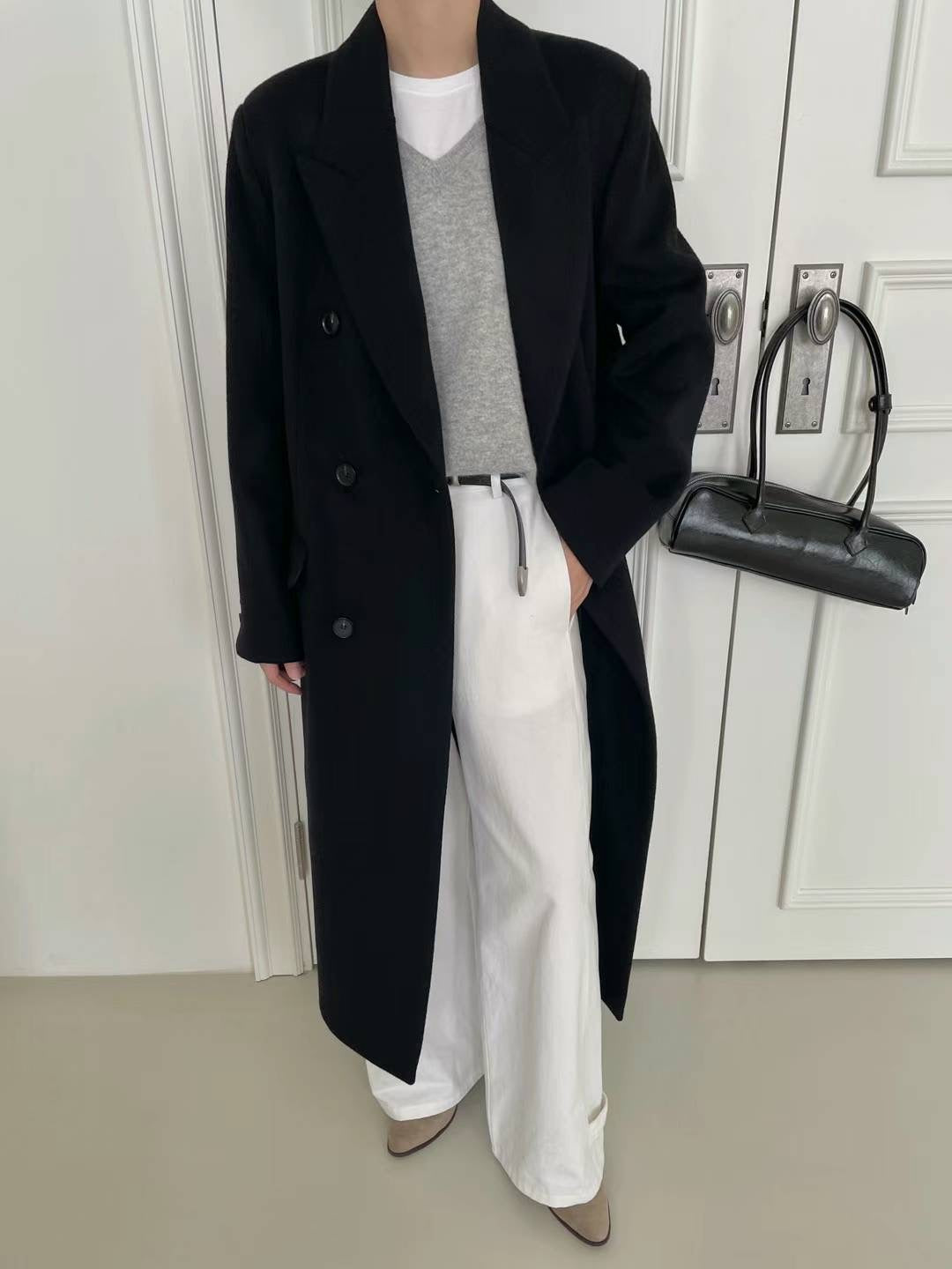 Banie Wool Boyfriend Coat Onyx