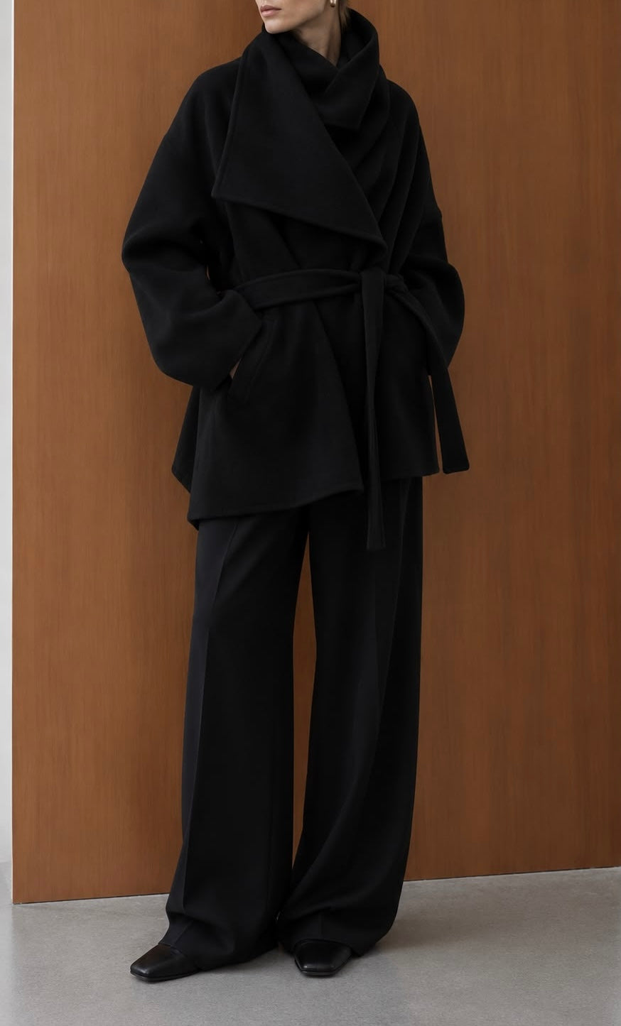 Leesa Cashmere Blend Wrap Jacket Onyx