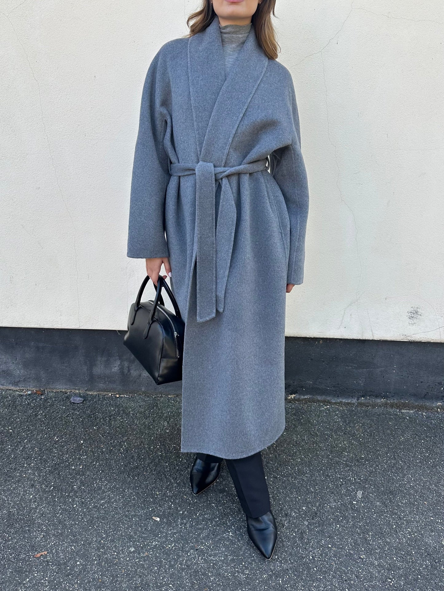 Enza Cashmere Blend Robe Coat Ash