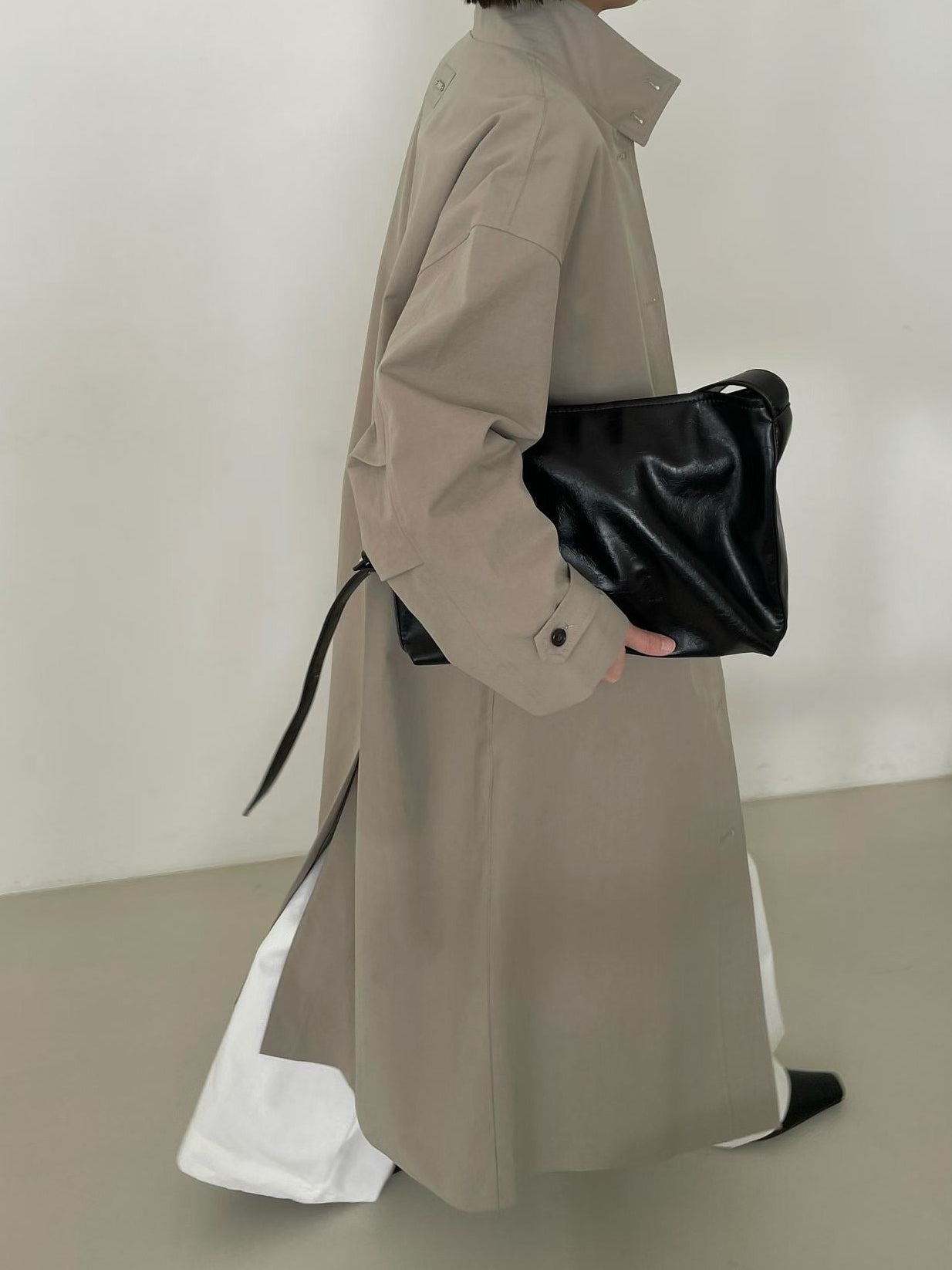 Delphine Funnel Neck Trench Coat Khaki