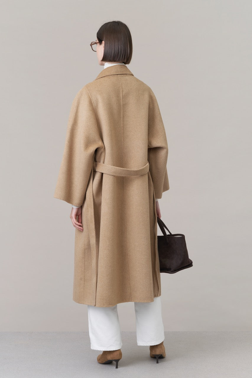Belted Wool Coat with Scarf Camel