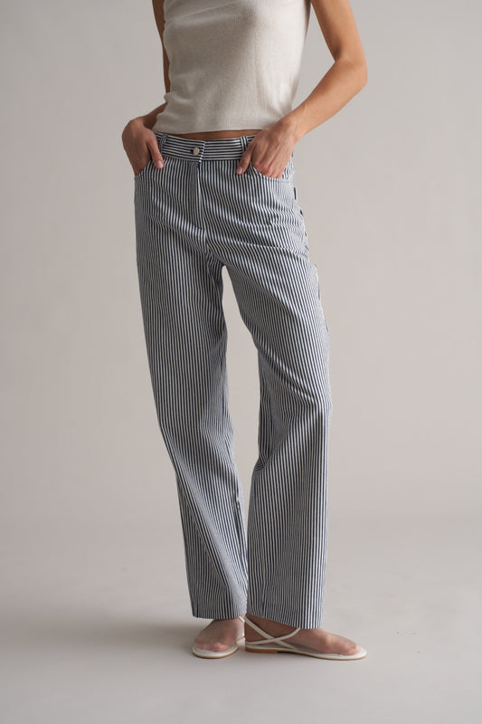 Bianco Cotton Striped Trousers Navy/White